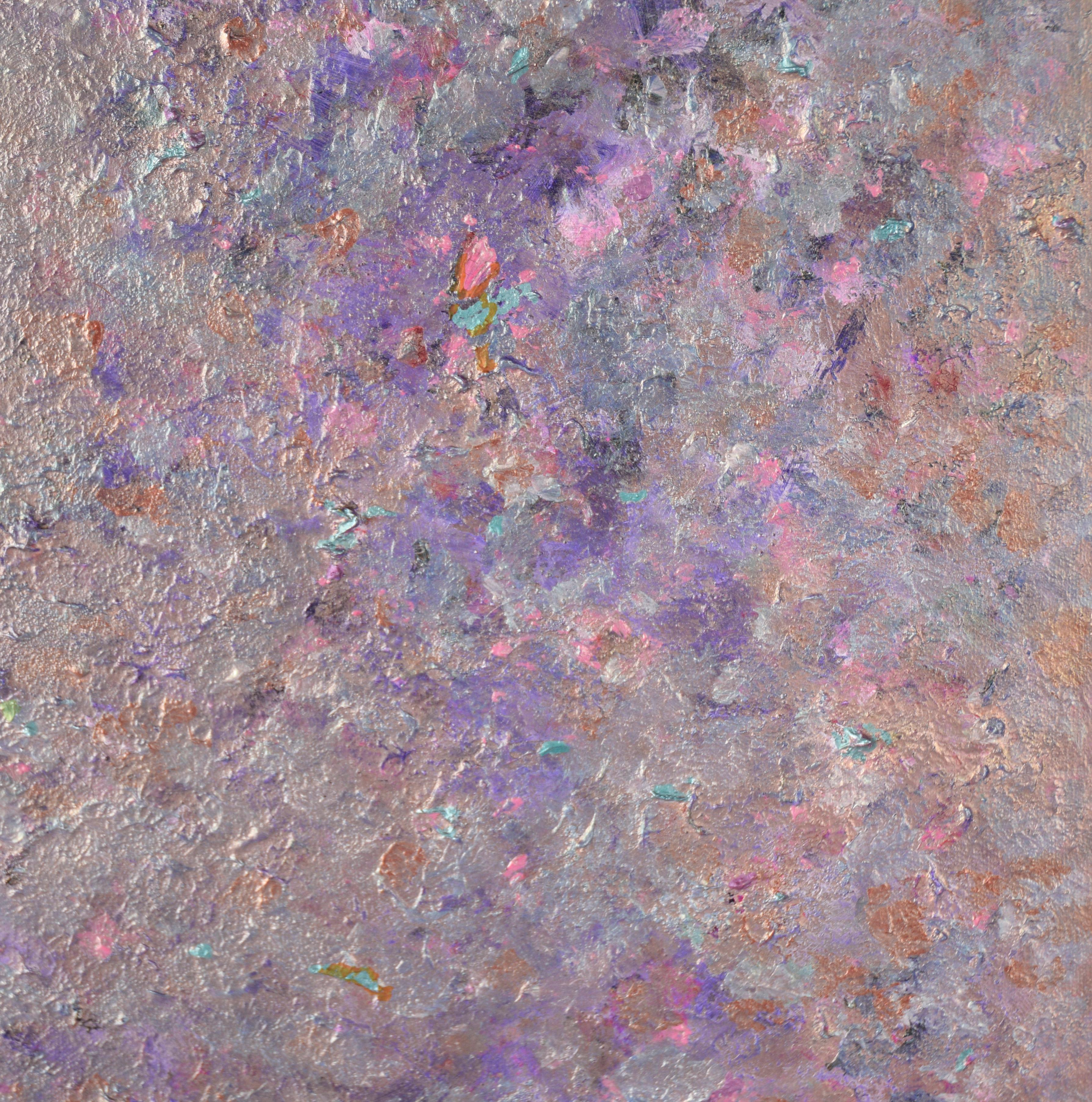Abstrakte Komposition aus Acryl auf Leinwand mit schillernder Metallic-Lila-Komposition

Vielfarbige, schillernde abstrakte Komposition von Judith W Winslow (JW) (Amerikanerin, B1943-2023). Dieses Stück ist strukturiert und mehrschichtig, wobei