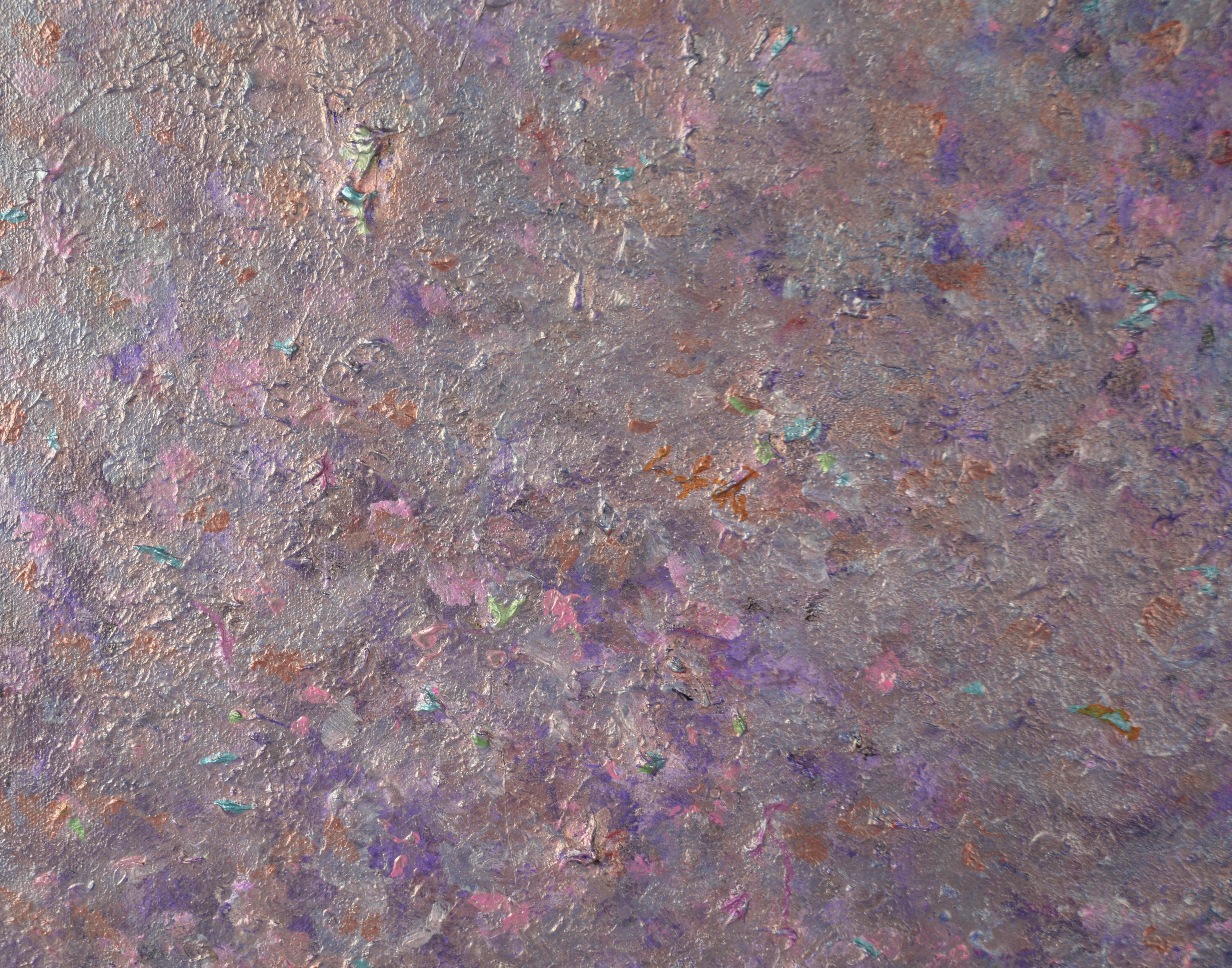 Abstrakte Komposition aus Acryl auf Leinwand mit schillernder Metallic-Lila-Komposition im Angebot 1