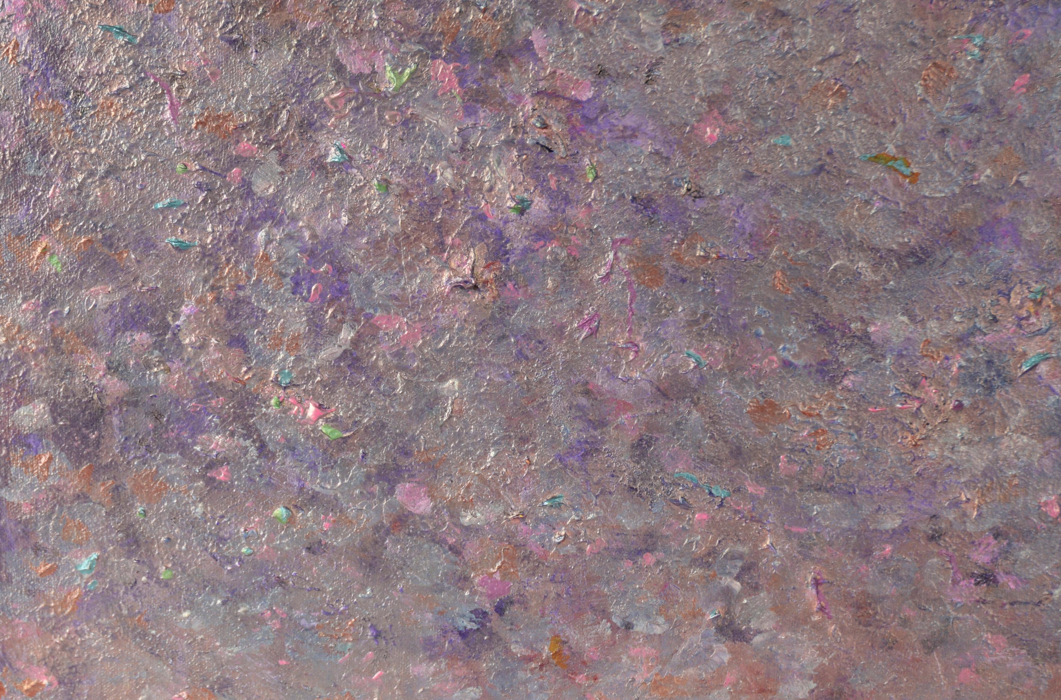 Abstrakte Komposition aus Acryl auf Leinwand mit schillernder Metallic-Lila-Komposition im Angebot 2
