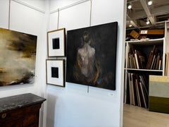 Pintura abstracta neutra Carboncillo y acrílico sobre lienzo Cuadrado texturado 36 x 36