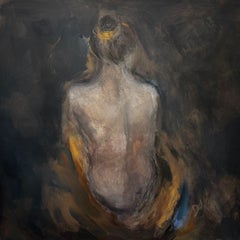 Pintura abstracta neutra Carboncillo y acrílico sobre lienzo Cuadrado texturado 36 x 36