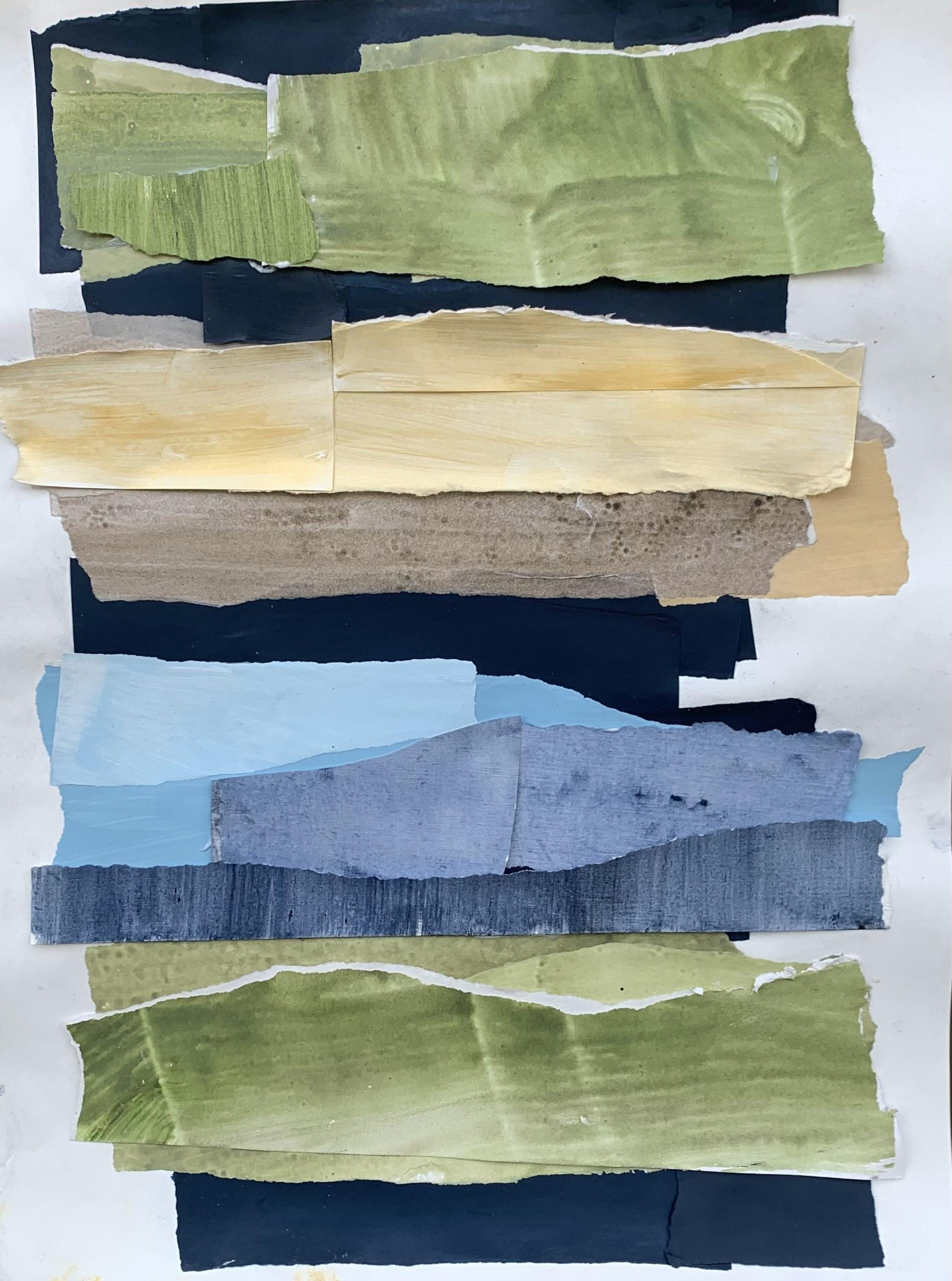 Rolling Hills von Judith Williams, zeitgenössische lineare, abstrakte Collage auf Papier