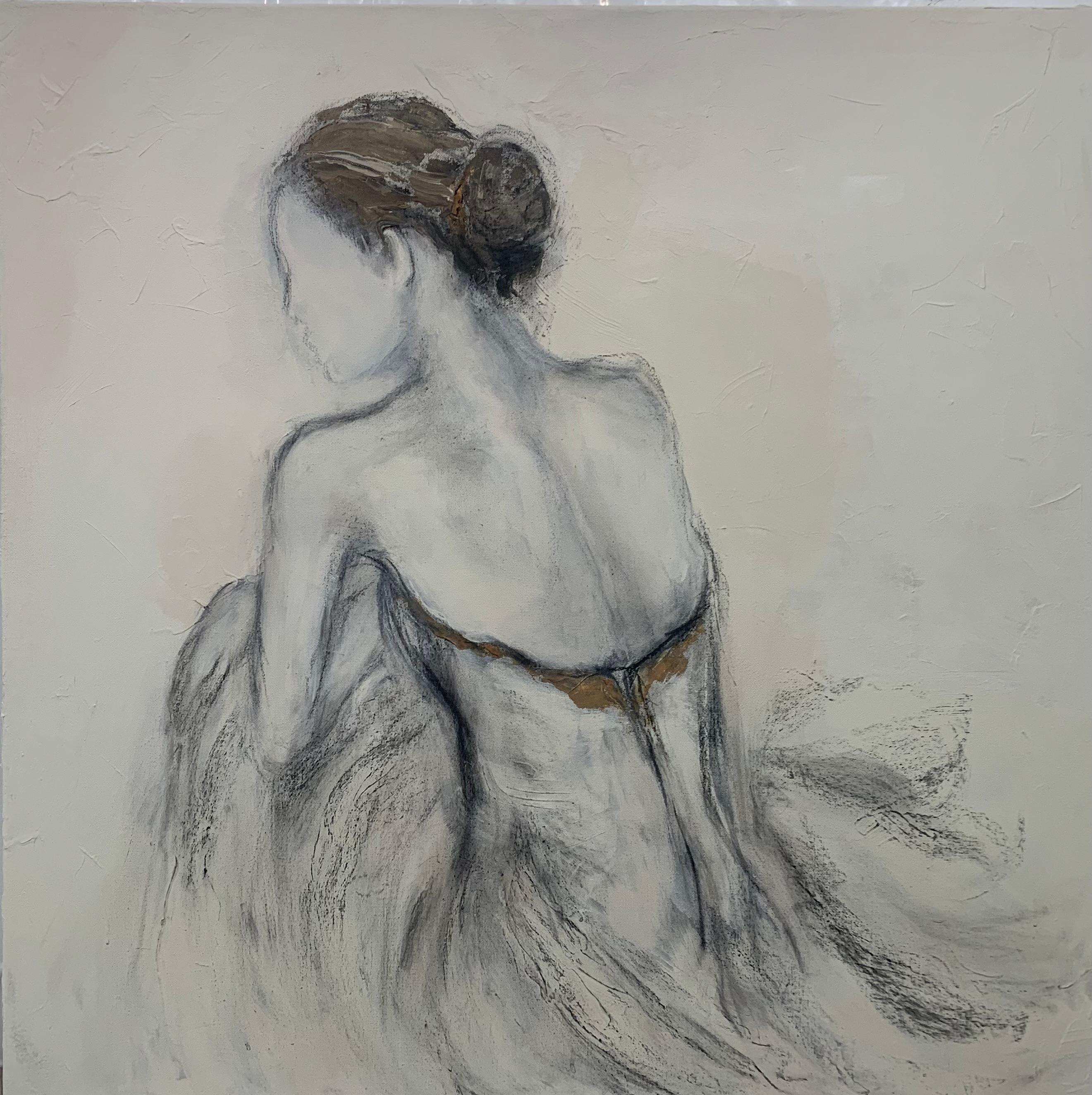 Silueta intemporal de Judith Williams figura en blanco y negro sobre lienzo