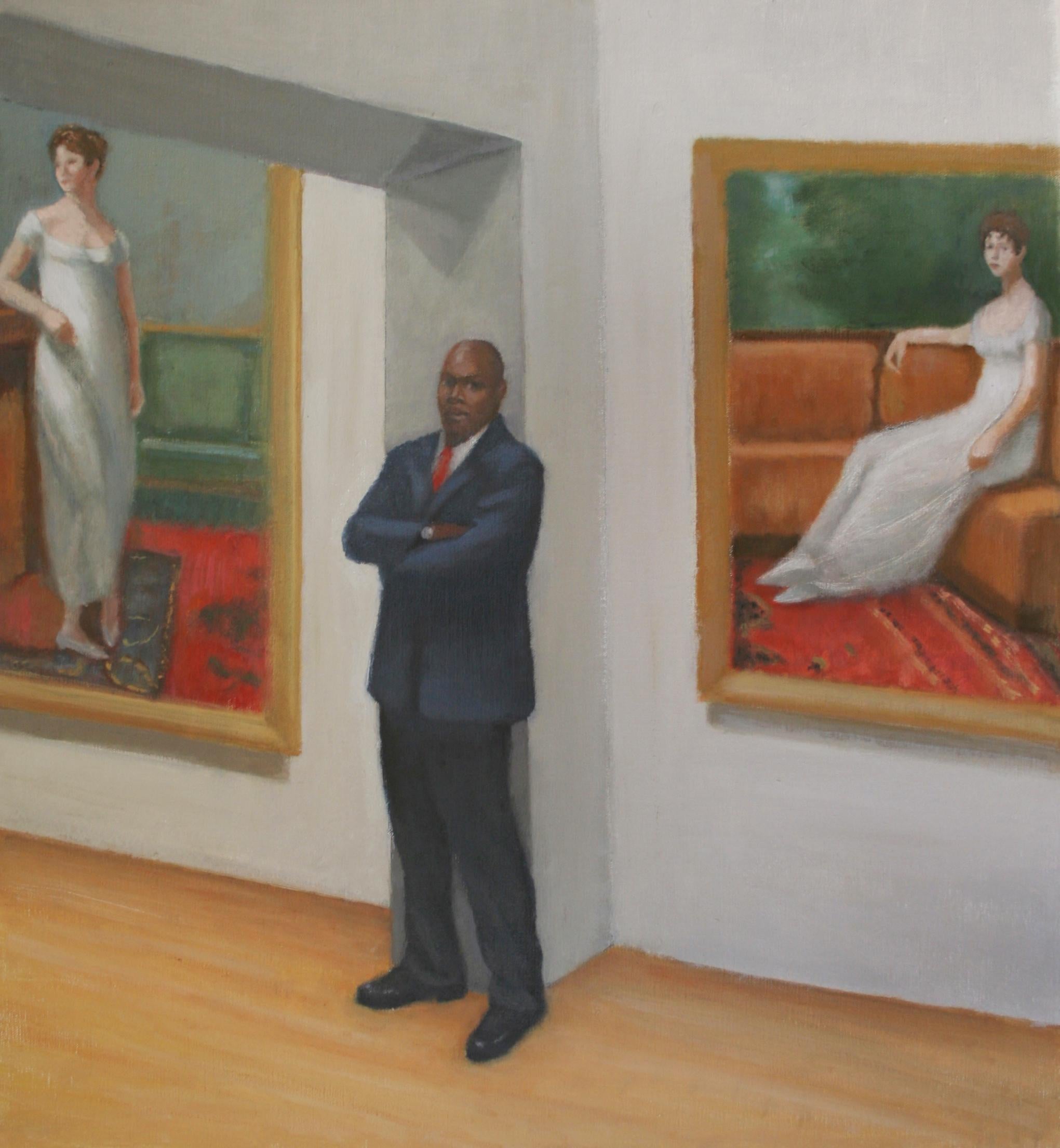 Empire and Cotton: Figurative Painting of a Museum Guard with Portrait Paintings