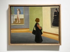 Blick (Contemporary Oil Painting of Woman in Observator at the Met) Gerahmt