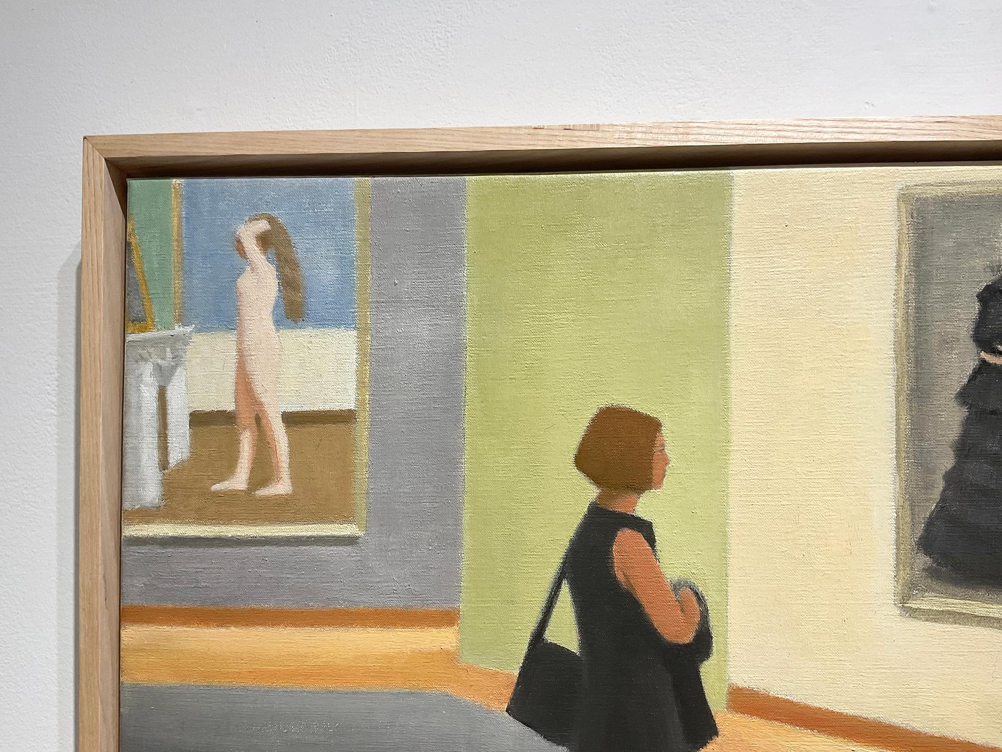 Sguardo (dipinto a olio contemporaneo di donna in osservazione al Met) con cornice - Painting Contemporaneo di Judith Wyer