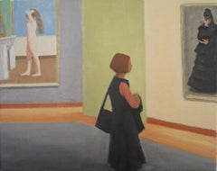 Blick (Contemporary Oil Painting of Woman in Observator at the Met) Gerahmt