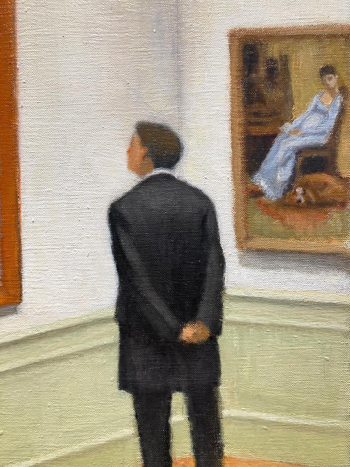 Pintura figurativa de una figura masculina viendo cuadros de Thomas Eakins en el Museo Metropolitano de Arte de Nueva York

