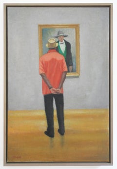 Two Hats (Figurative Painting of Man in a Portrait Gallery, Framed)