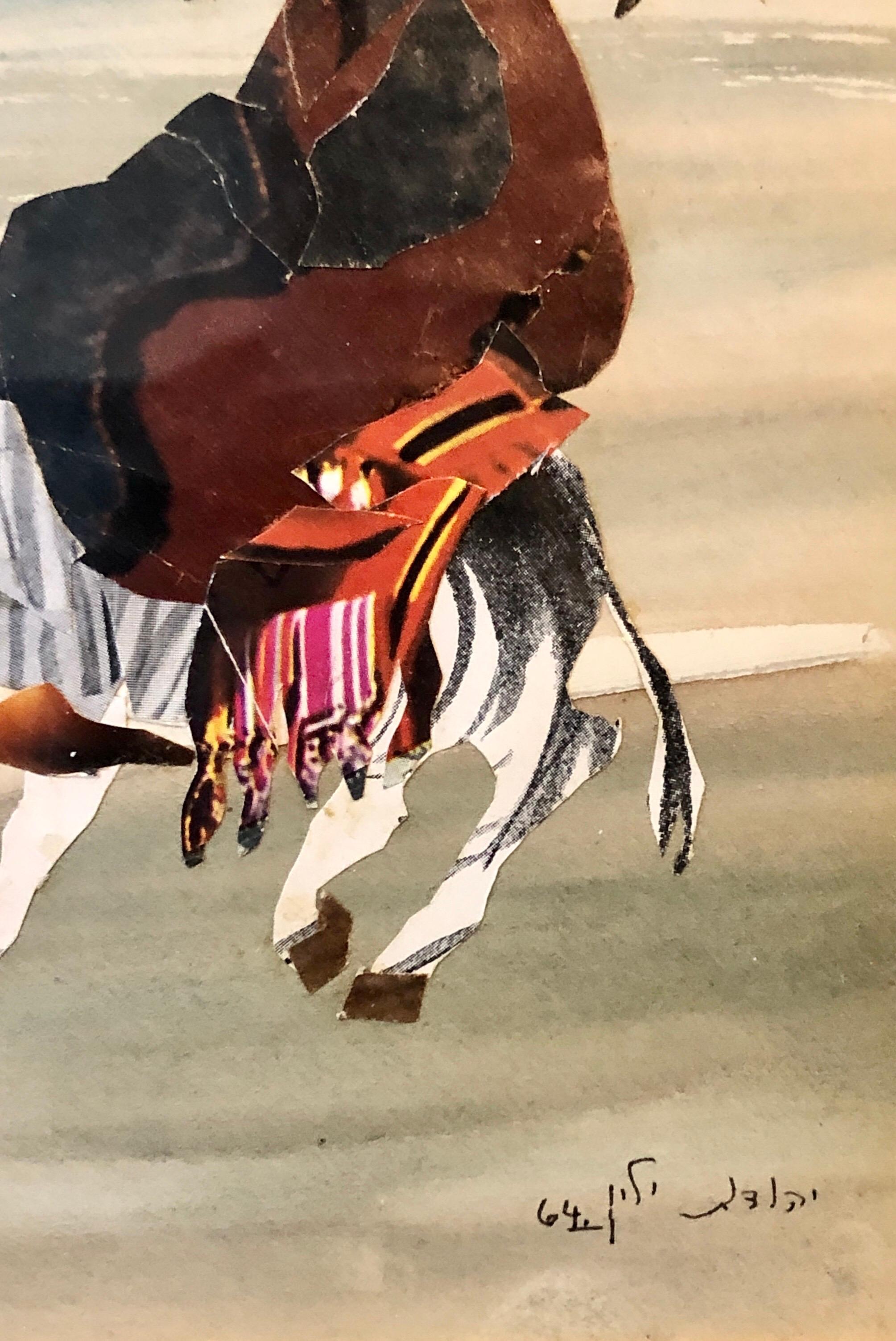 Israelische Abstrakte Figur Zerrissene Papier Collage Aquarell Malerei Bezalel Frau Kunst – Painting von Judith Yellin Ginat