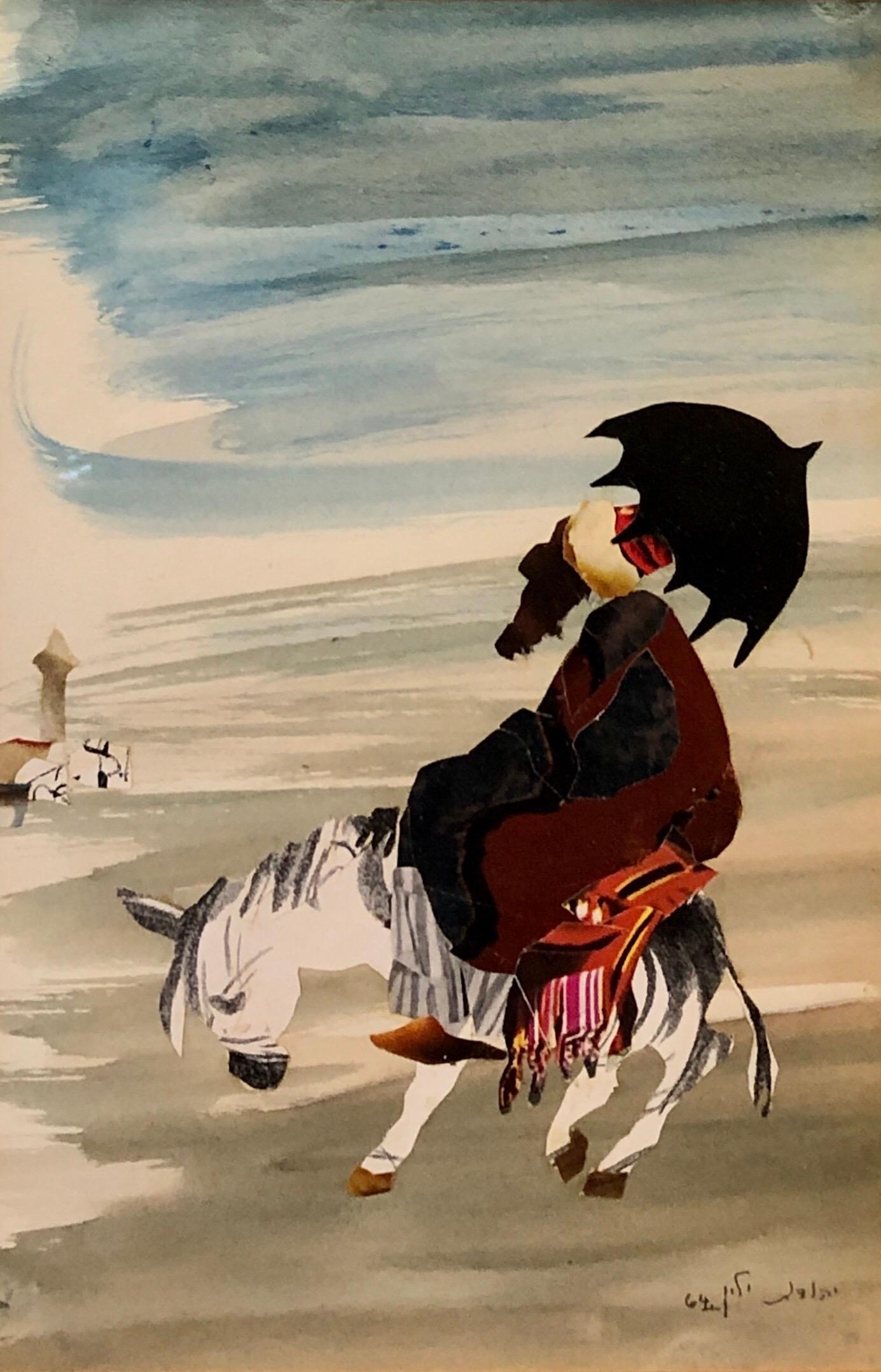 Israelische Abstrakte Figur Zerrissene Papier Collage Aquarell Malerei Bezalel Frau Kunst (Moderne), Painting, von Judith Yellin Ginat