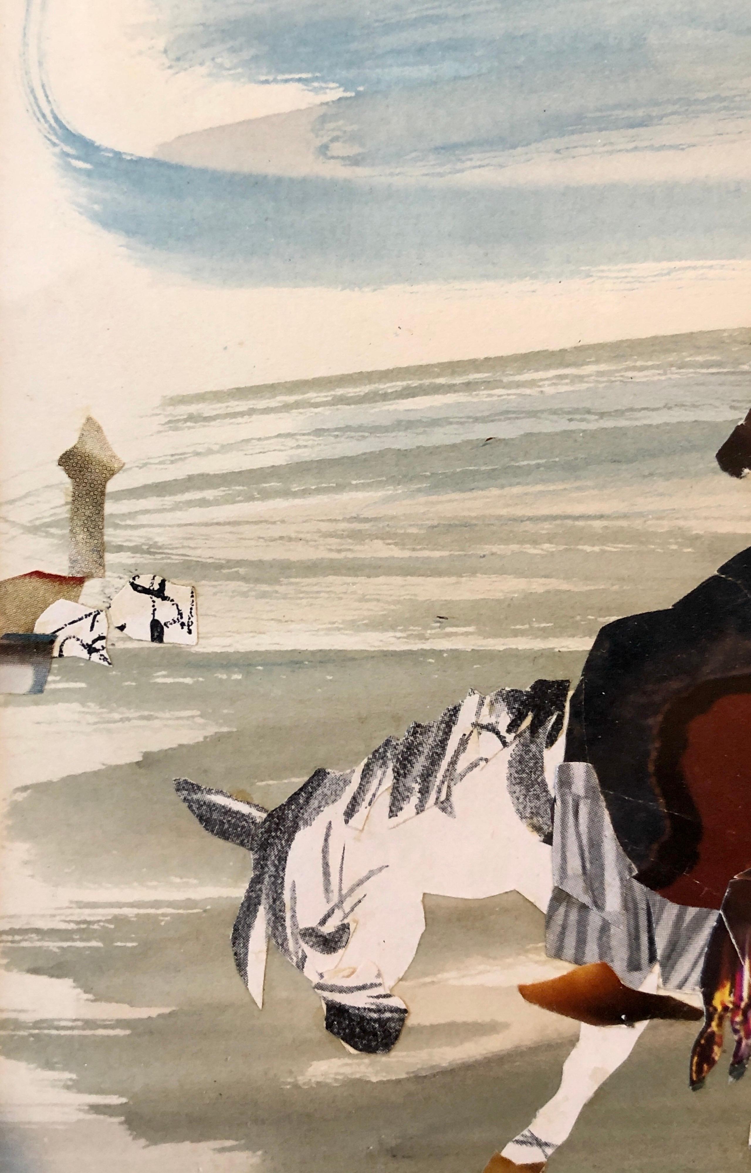 Israelische Abstrakte Figur Zerrissene Papier Collage Aquarell Malerei Bezalel Frau Kunst (Beige), Figurative Painting, von Judith Yellin Ginat