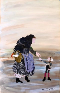 Israelische Abstrakte Figur Zerrissene Papier Collage Aquarell Malerei Bezalel Frau Kunst