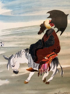 Israelische Abstrakte Figur Zerrissene Papier Collage Aquarell Malerei Bezalel Frau Kunst