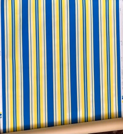 JudScott New York Hand-Printed Ultramarine Blue, Yellow Striped Wallpaper, 1970s