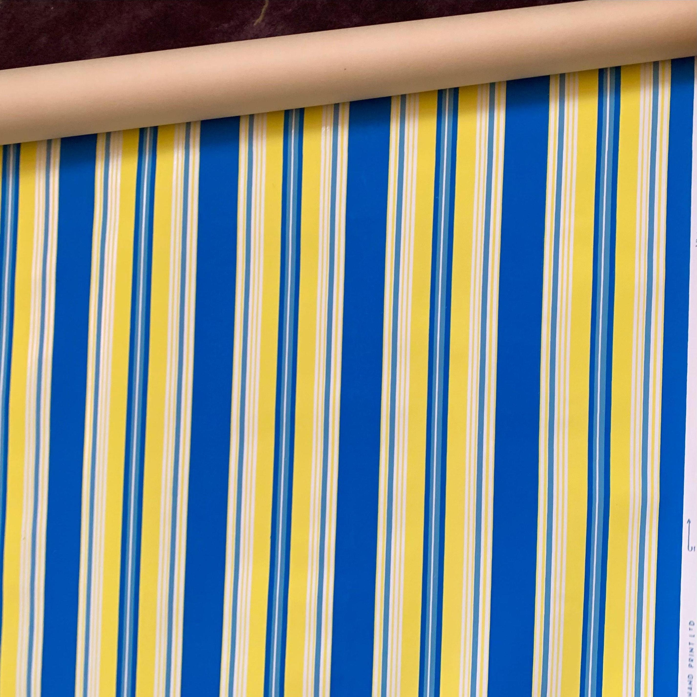 blue and yellow striped wallpaper