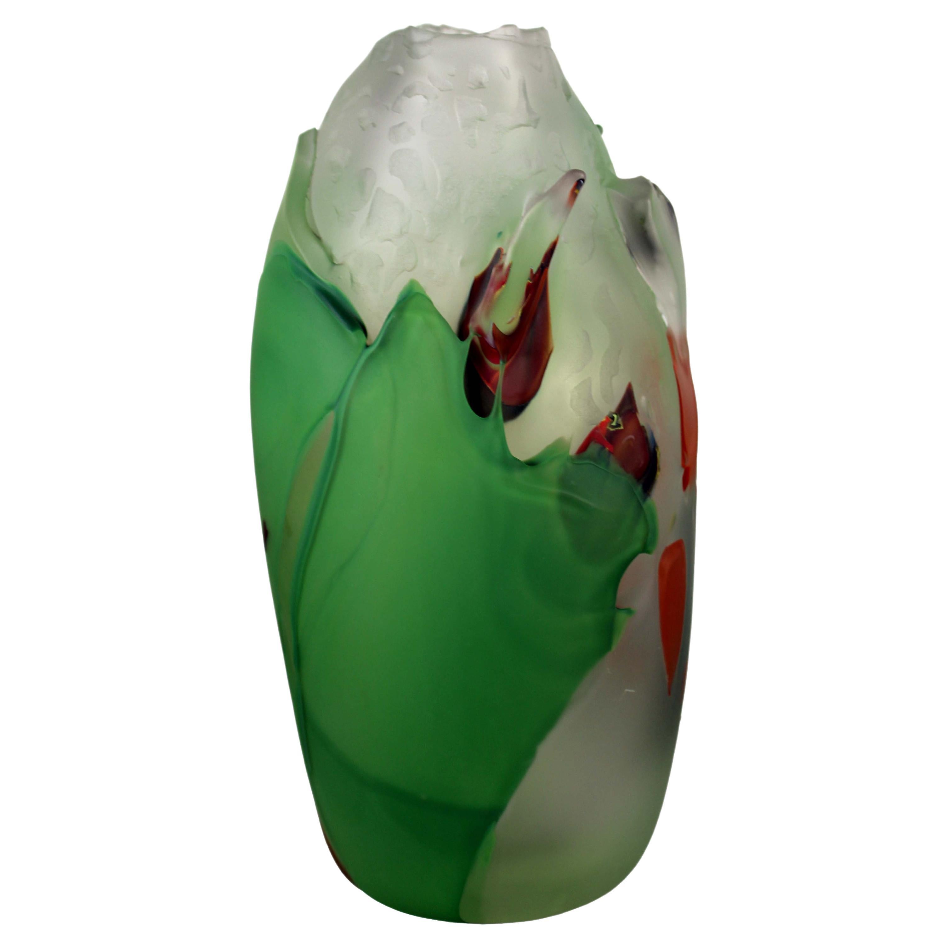 Judson Guérard Signed Green Handblown Contemporary Art Glass Vase Chaos Series For Sale