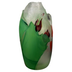 Used Judson Guérard Signed Green Handblown Contemporary Art Glass Vase Chaos Series