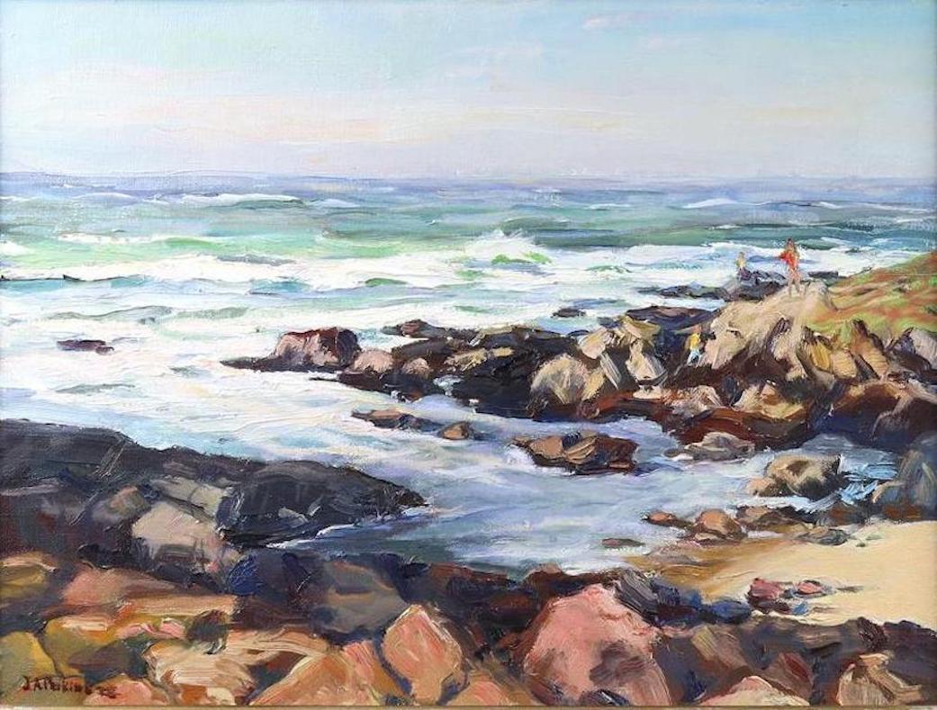 Judson A. Perkins (Amerikaner, 1914-1982)
Kalifornische Küste". 
Öl auf Leinwand
Signiert unten links
Gesamtgröße (mit Vintage-Rahmen): 17,5 "h x 21,5 "w
