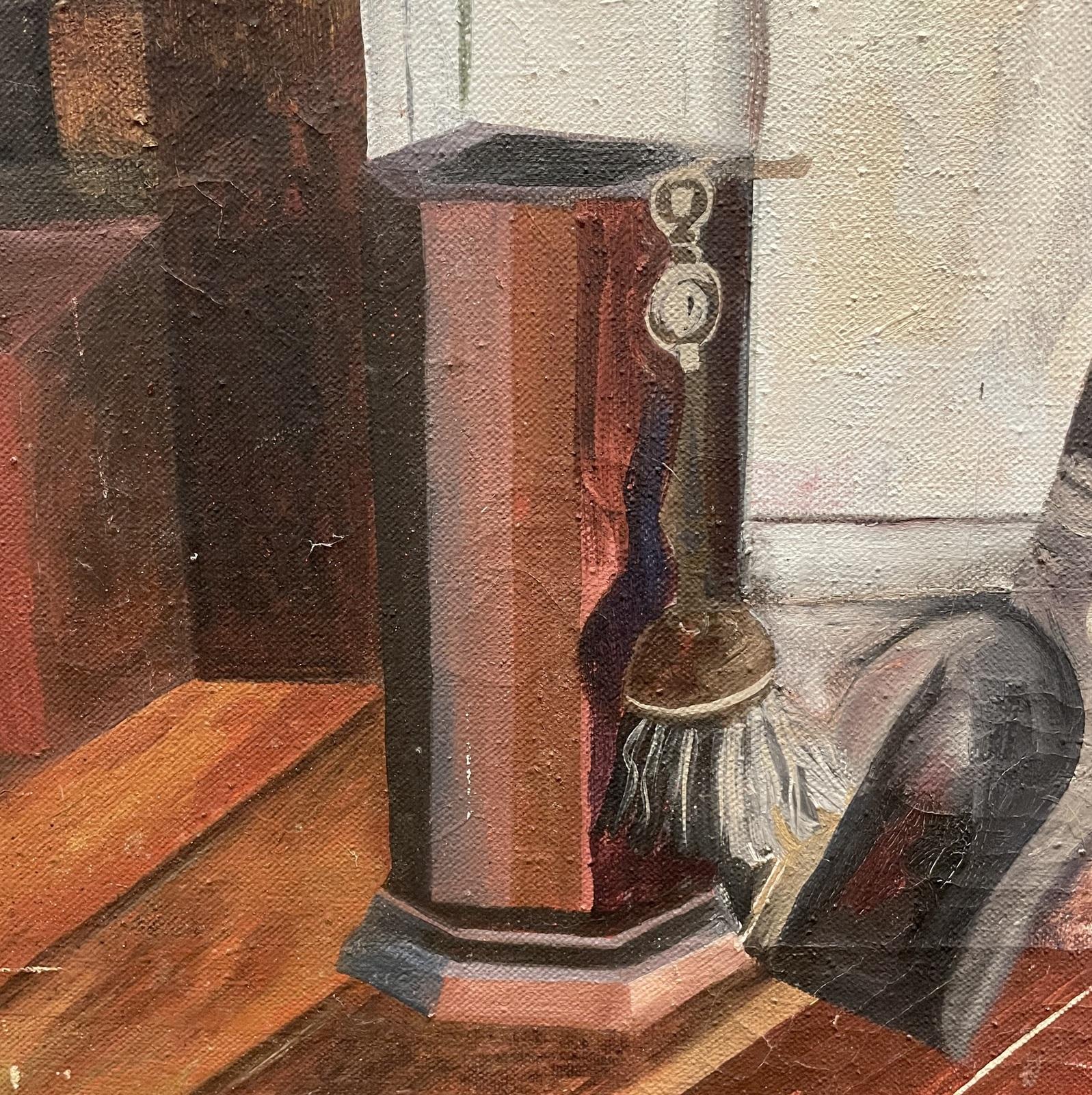 Judy Bibby (Brtish, 1947-2021), Fireplace in St Margarets, oil on canvas. Provenance: from the artist's estate. 30% of the proceeds from the sale will be donated to raise money for a bursary for a first-year art student from Liverpool to study at
