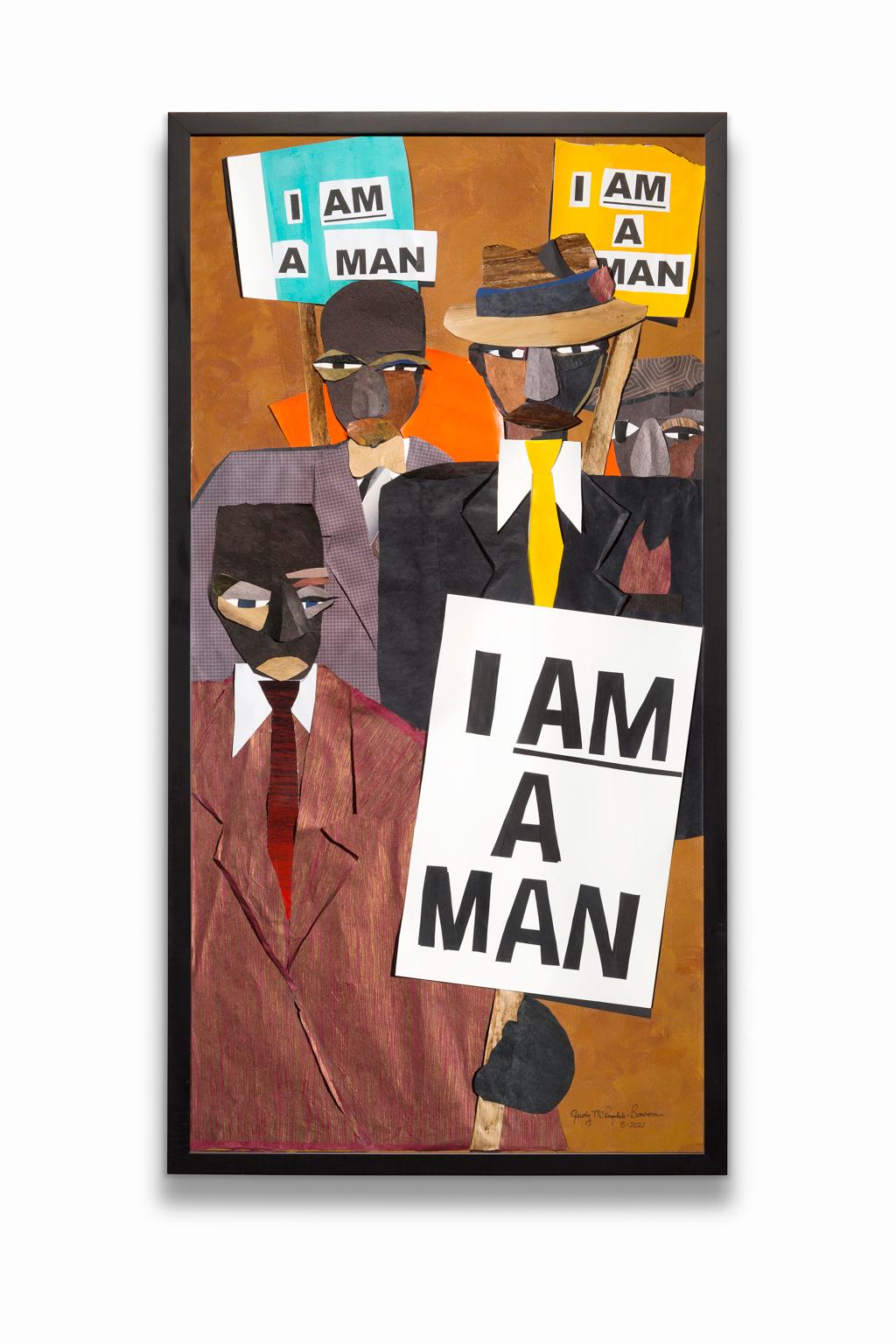"I Am a Man", Acrylic, Paper on Canvas, Collage, Colors, African-American Theme - Mixed Media Art by Judy Bowman