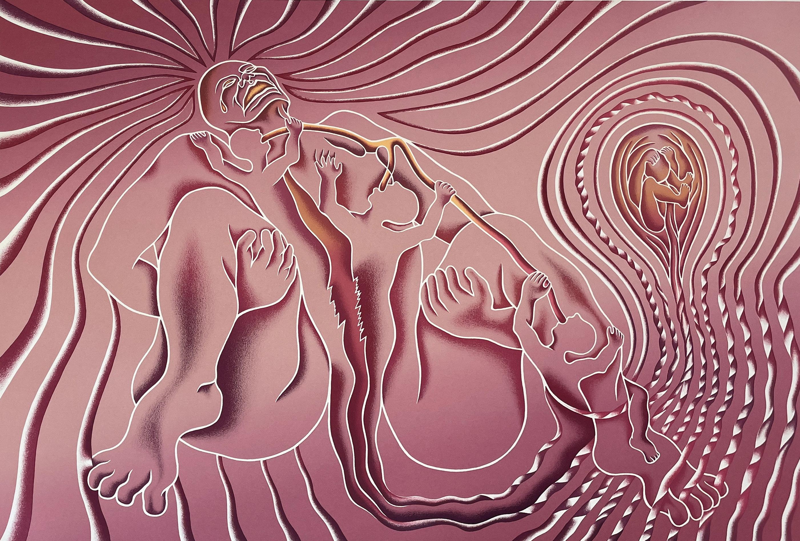« Birth Tear/Tear » Judy Chicago, 1985 Figure surréaliste abstraite donnant naissance