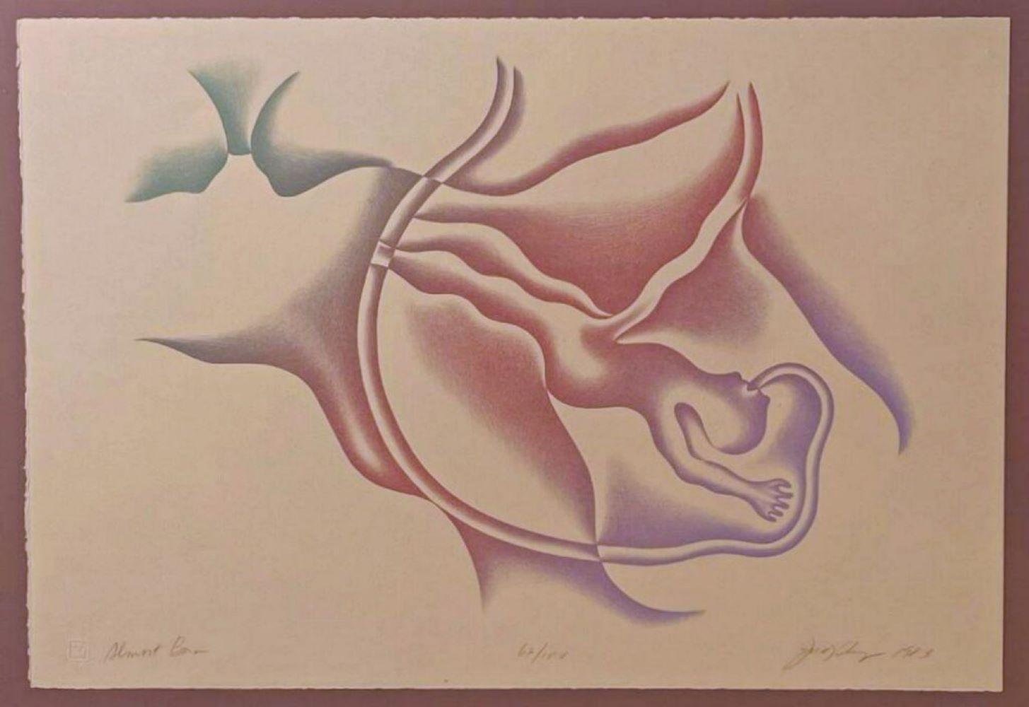 Judy Chicago Abstract Print – Fast Born ( frühe signierte/n Lithographie des weltbekannten feministischen Künstlers) 