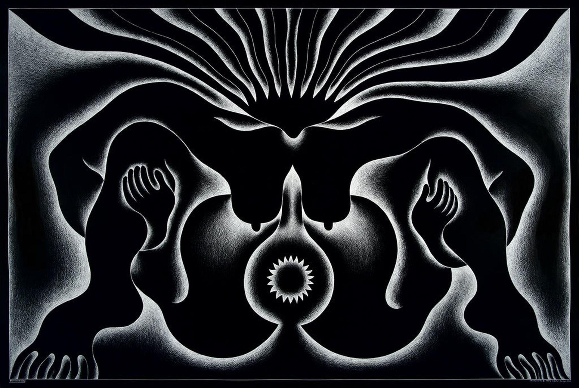 “The Crowning” 

By Judy Chicago

From 1980 to 1985, Chicago worked on the Birth Project. Judy Chicago collaborated with more than 150 needle workers during the Birth Project to create dozens of images combining painting and needlework that