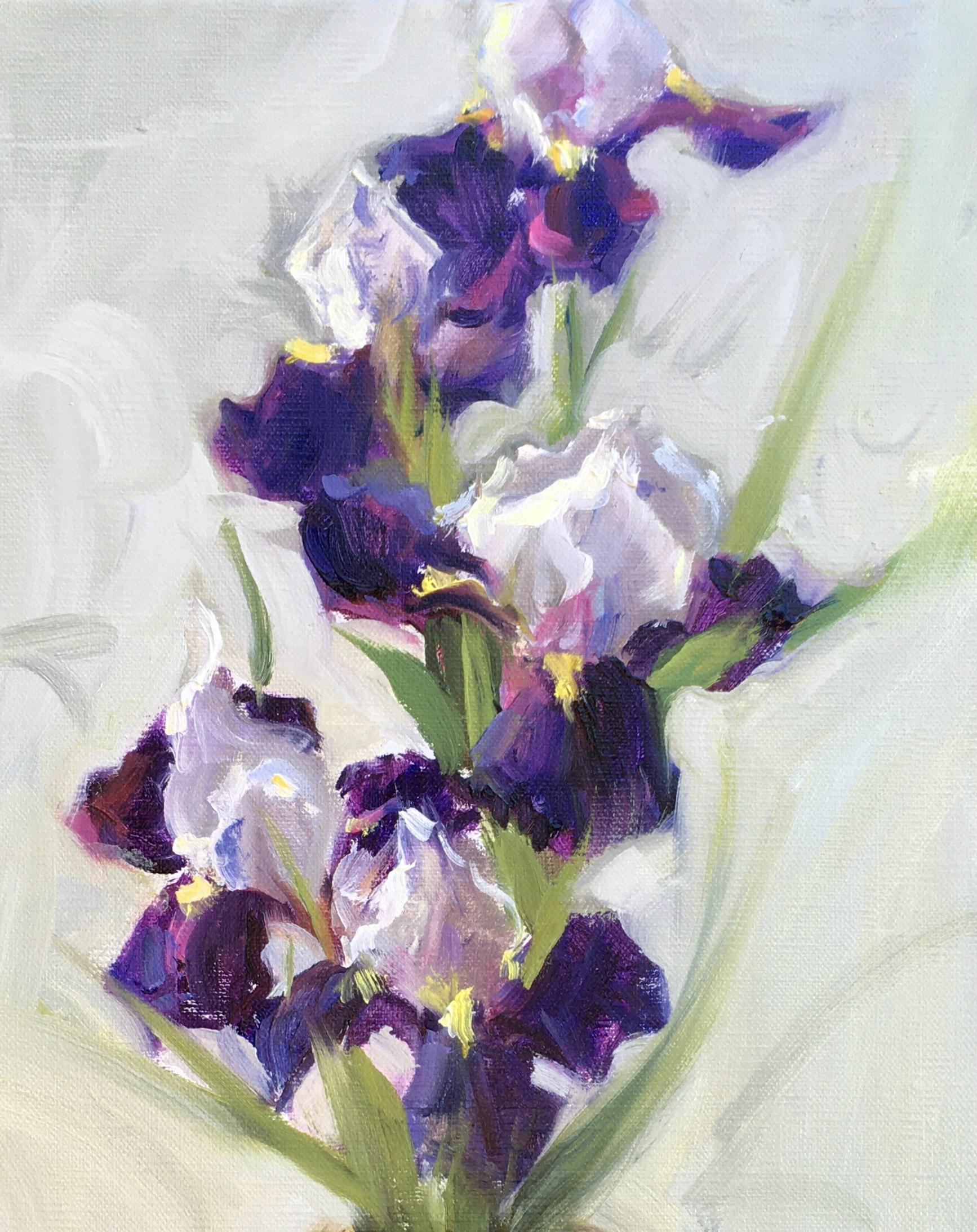 Blooming Irises, Oil, Impressionism, Oil Painters of America, Signature Member   - Painting by Judy Crowe