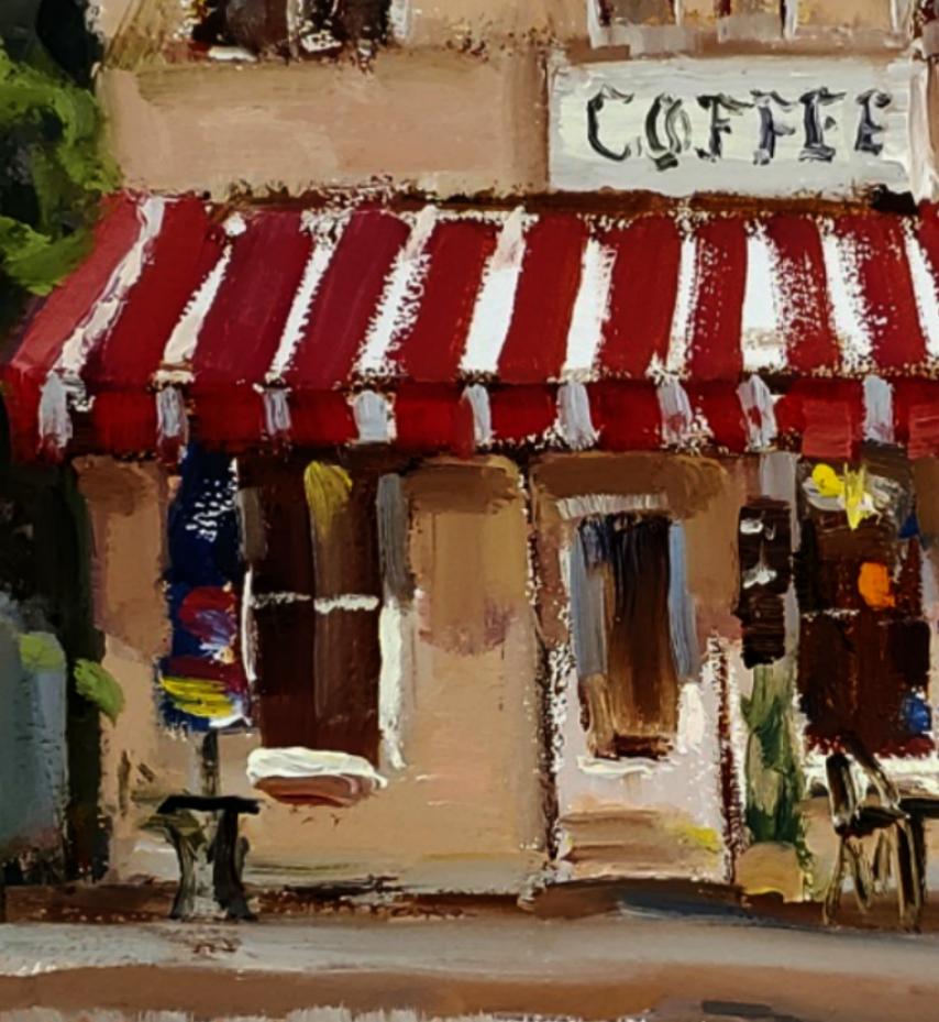 Coffee Anyone ? oil painting , TX Hill Country , Impressionism , SW Art Magazine  - Painting by Judy Crowe