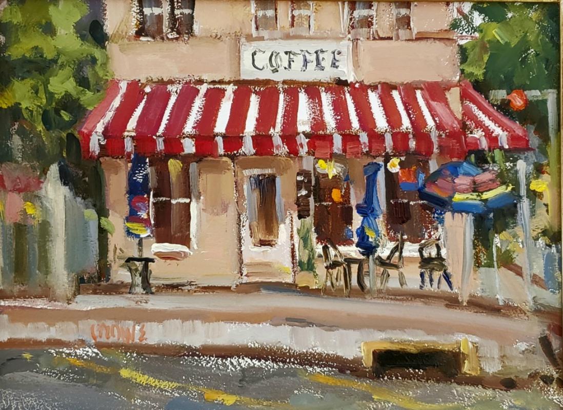 Judy Crowe Still-Life Painting - Coffee Anyone ? oil painting , TX Hill Country , Impressionism , SW Art Magazine 