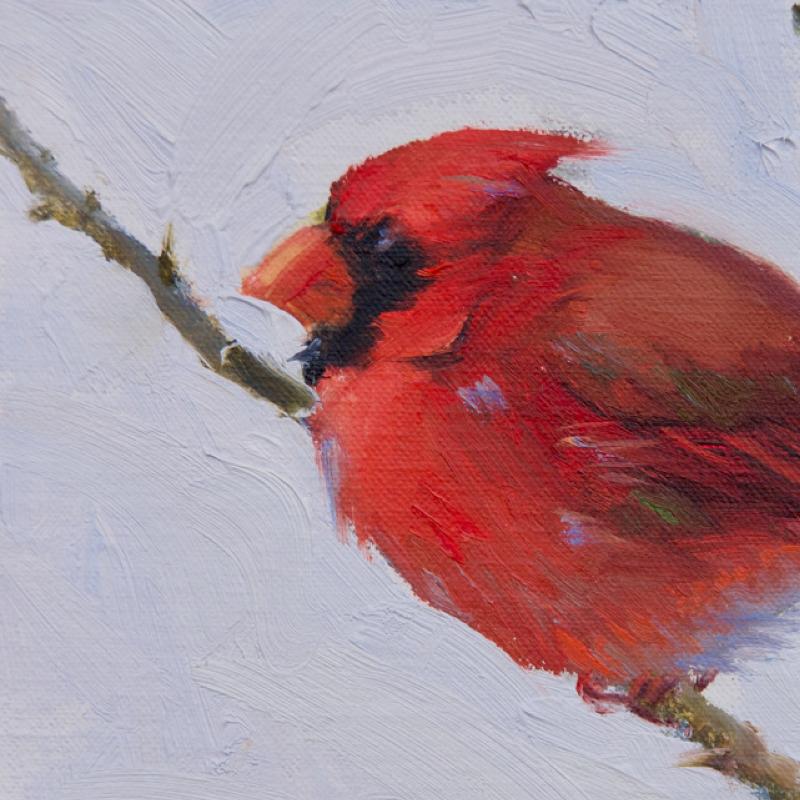 Flying High , Oil, Cardinal , Texas Bird  , Impressionism , SW Art, Texas Artist - Painting by Judy Crowe