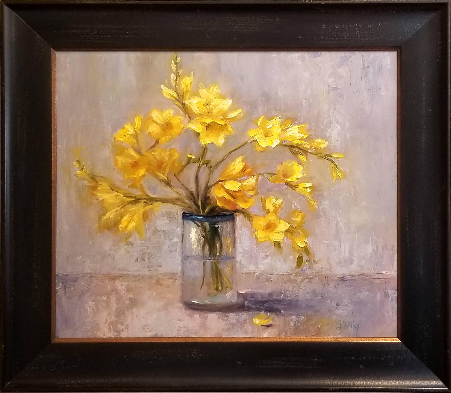 Judy Crowley Still-Life Painting - Yellow Freesias