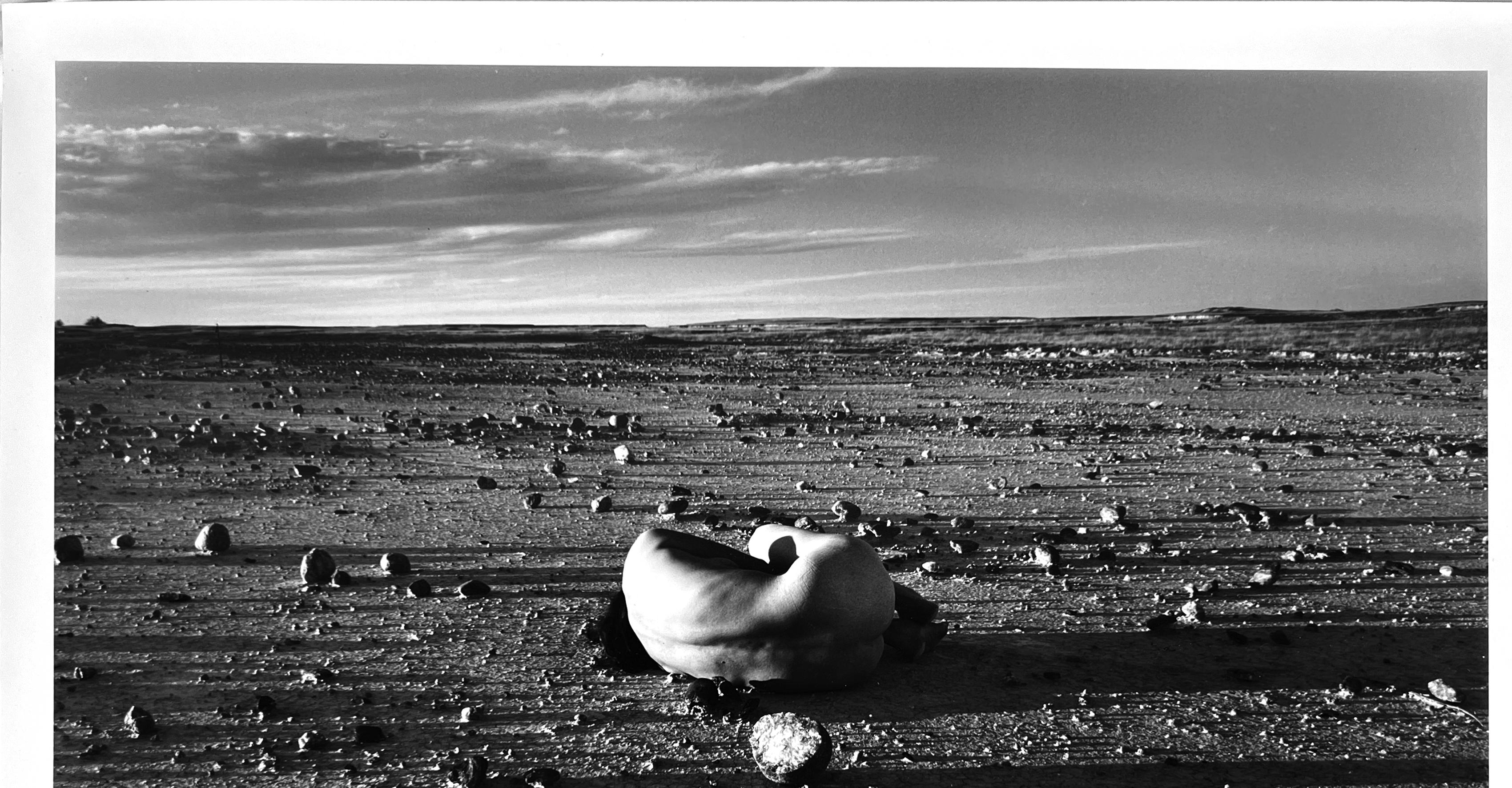 Judy Dater Self - Portrait with Stone Badlands South Dakota - Photograph 1981 
Judy Dater (American, 1941-). Original Silver Gelatin Photograph, signed on Verso with title 