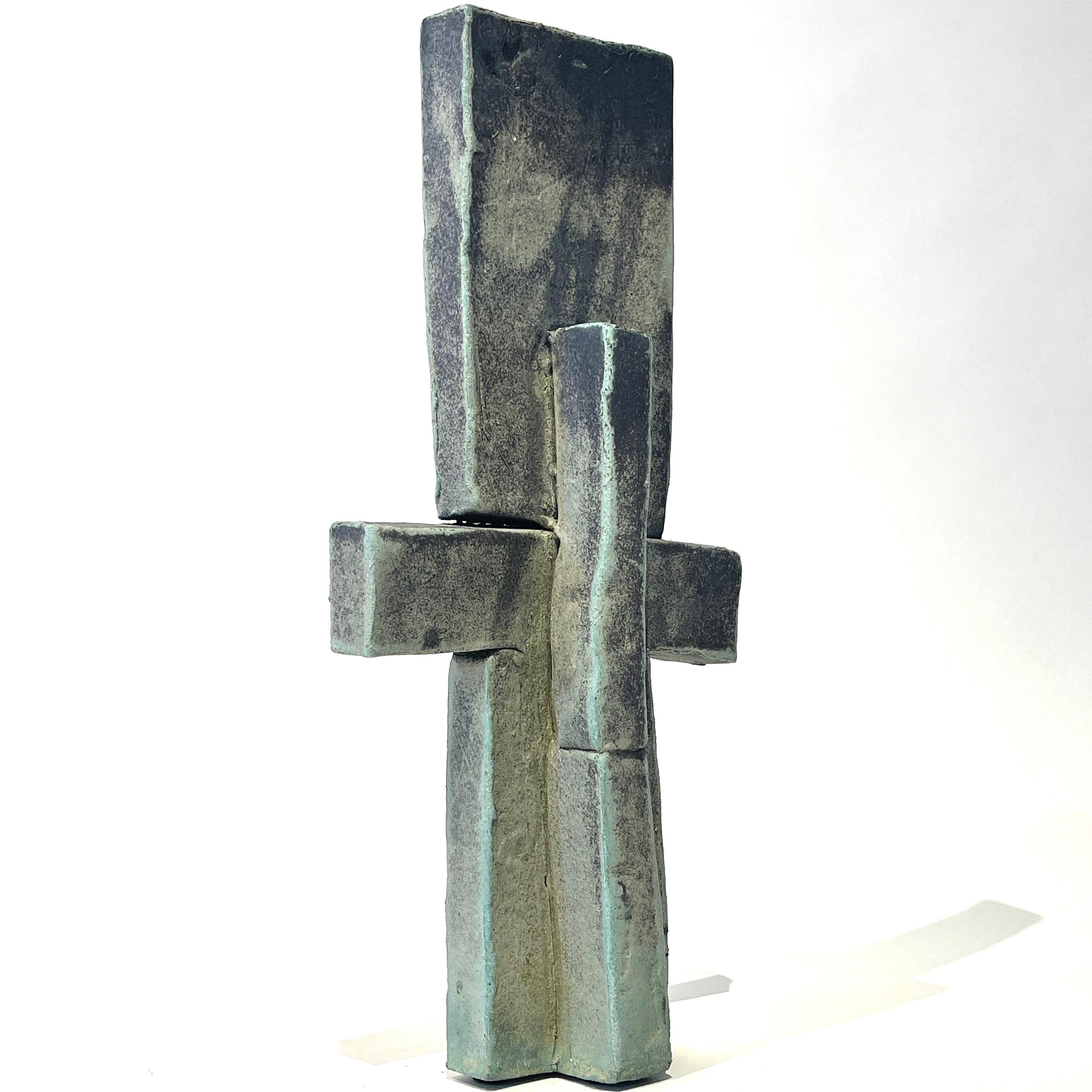 'Cross Reference' Weathered Bronze Ceramic Sculpture For Sale 2