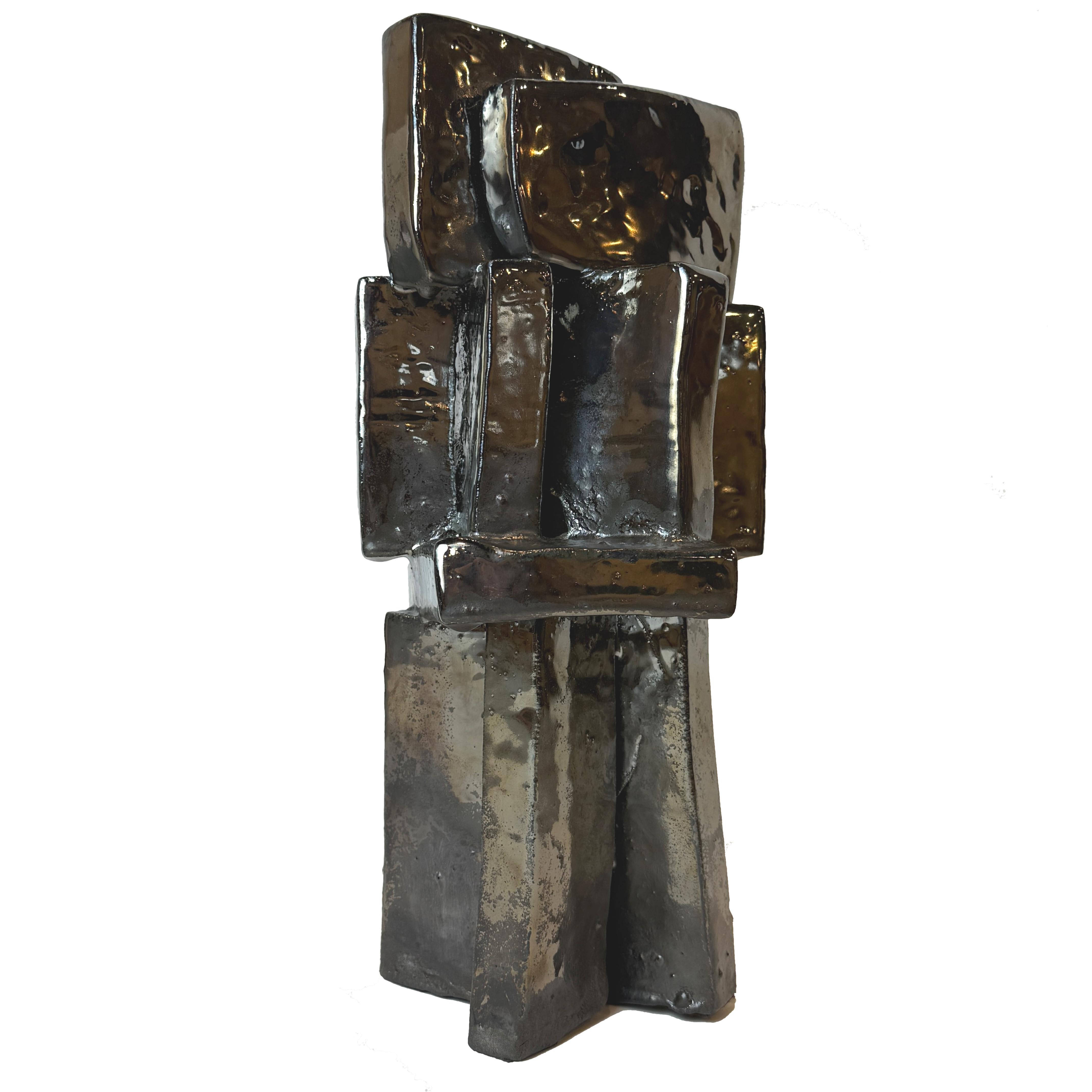 Palladium Glazed Heavy Ceramic Abstract Architectural Sculpture by JUDY ENGEL