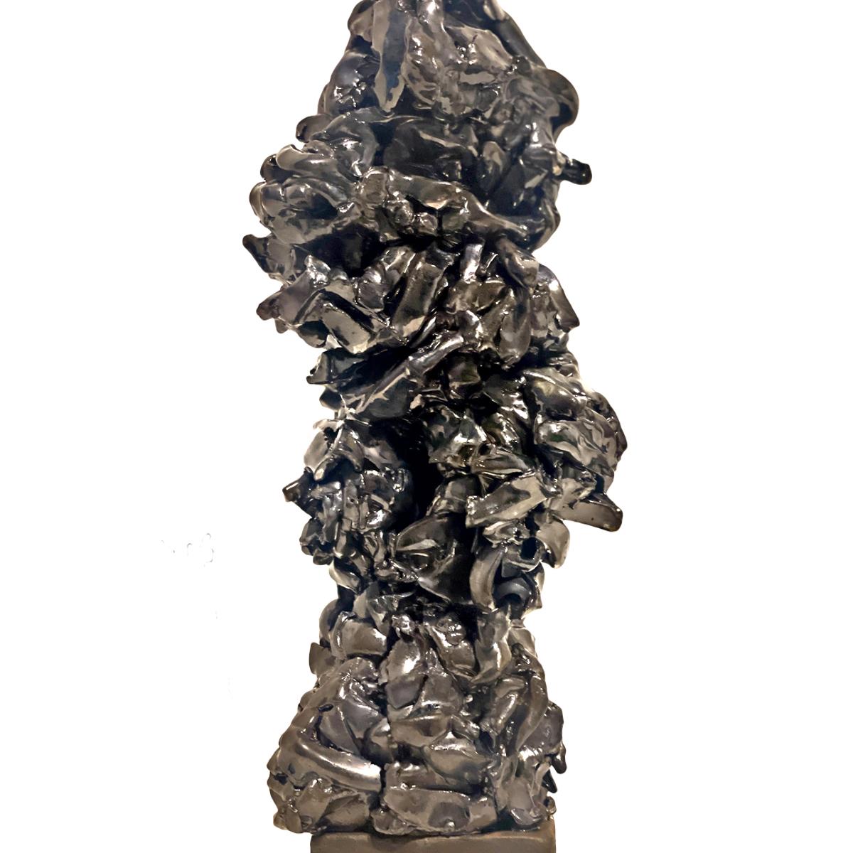 Tall Metallic Palladium Abstract Expressionist Brutalist Totem Sculpture For Sale 6