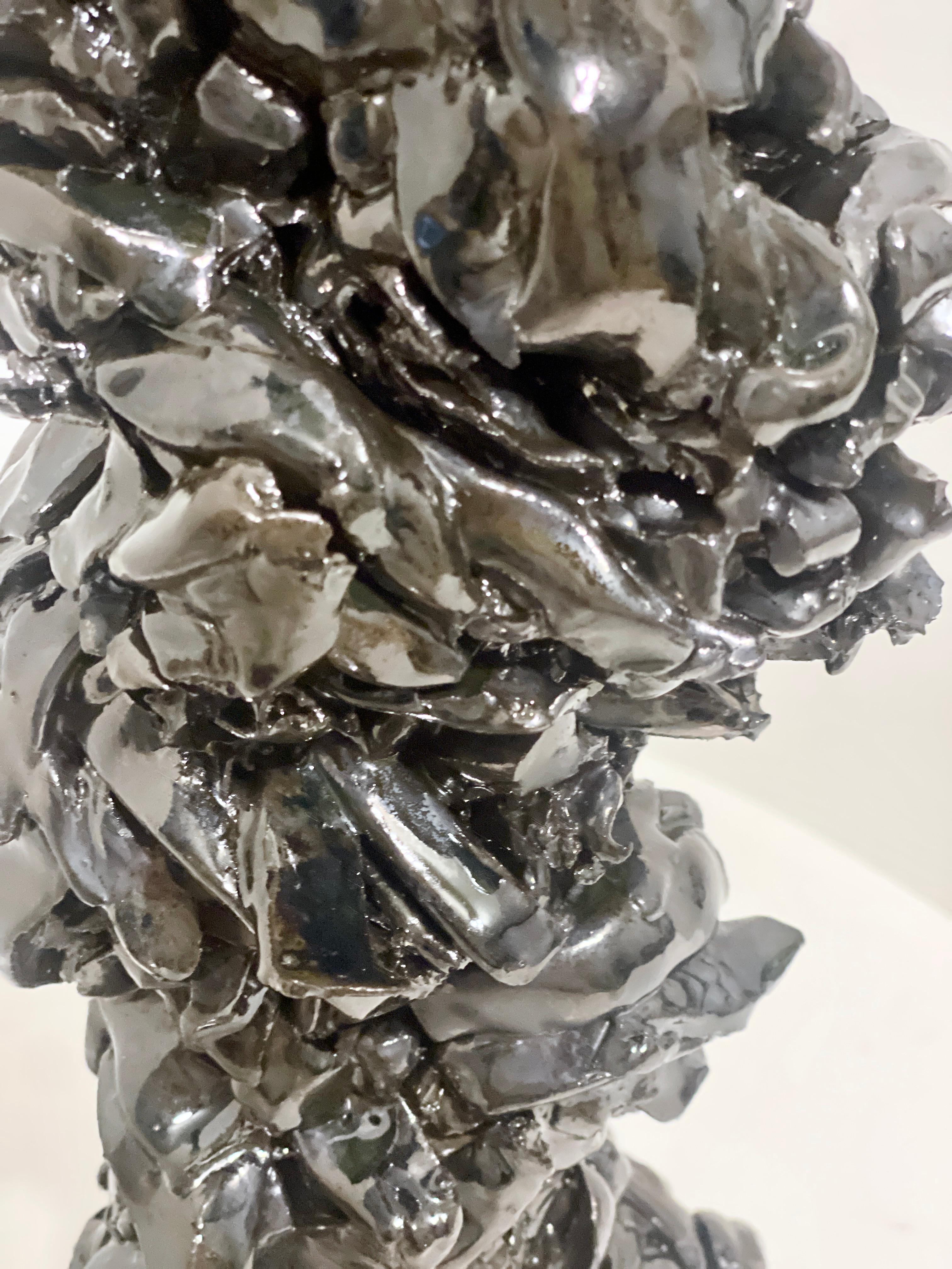 Tallalladium Metallic Palladium Abstract Expressionist Brutalist Totem Sculpture - Noir Figurative Sculpture par Judy Engel