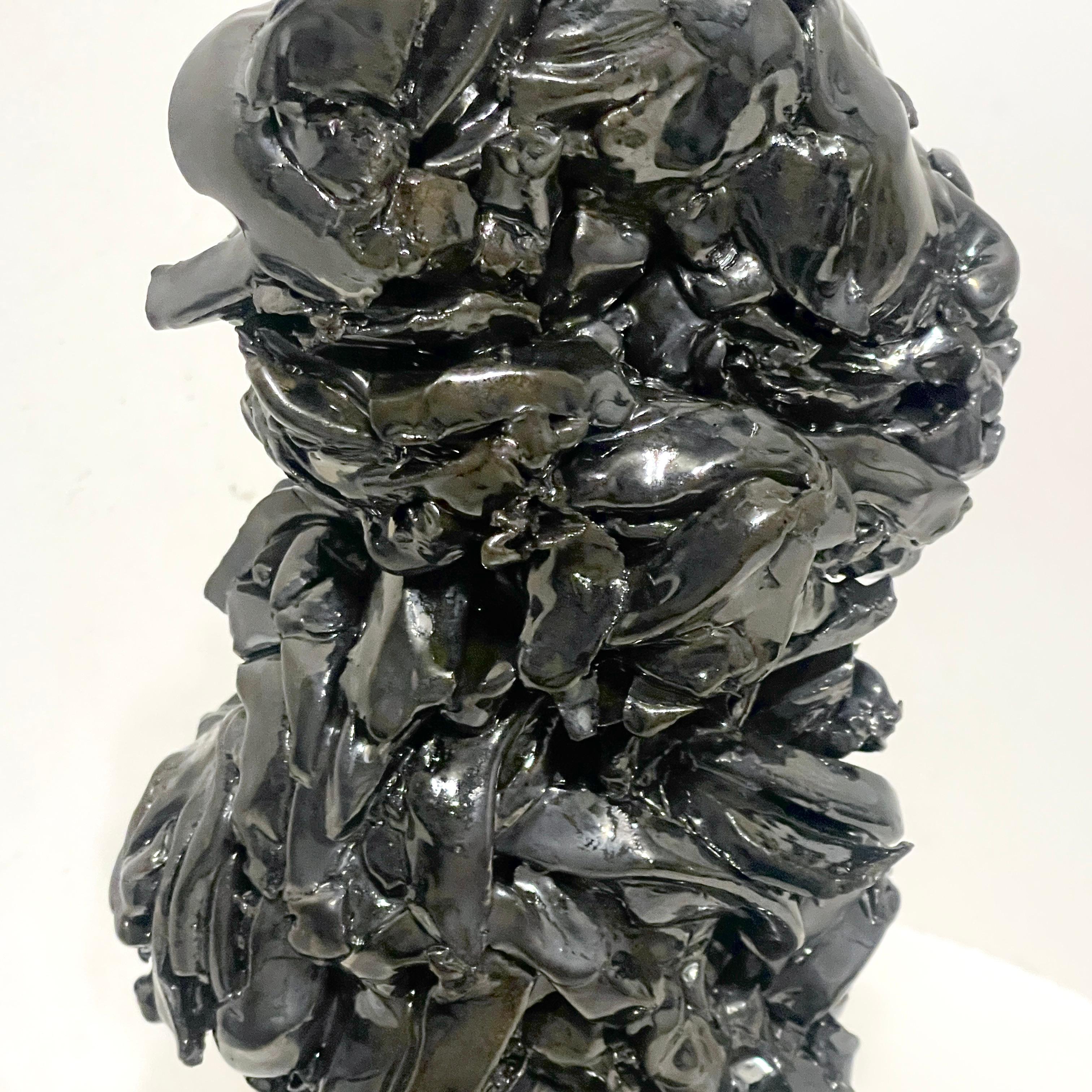Tall Metallic Palladium Abstract Expressionist Brutalist Totem Sculpture - Black Figurative Sculpture by Judy Engel