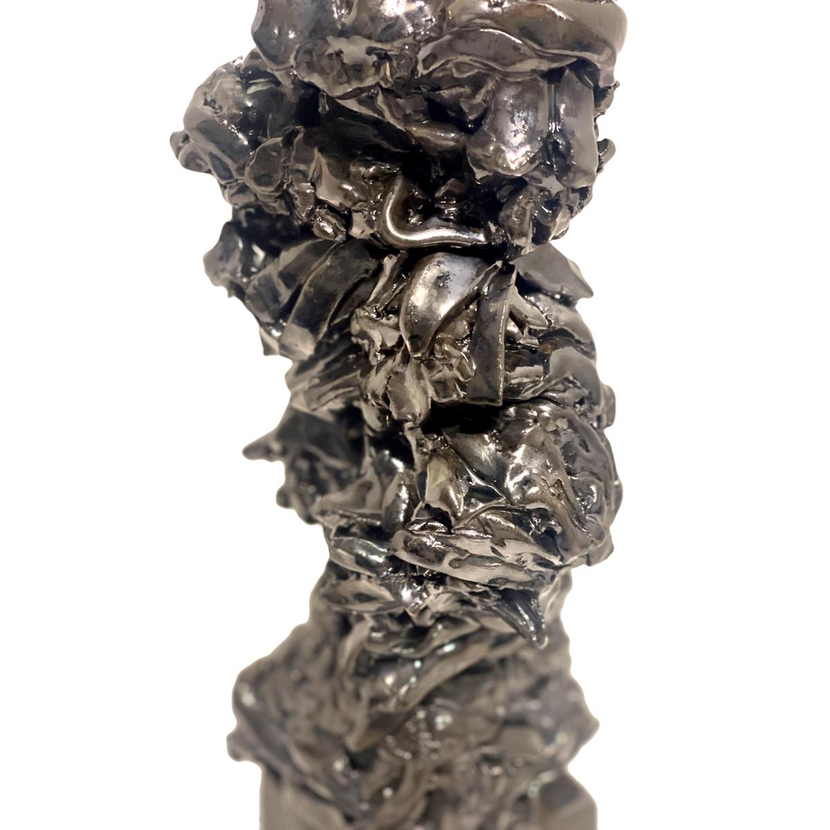 Tall Metallic Palladium Abstract Expressionist Brutalist Totem Sculpture For Sale 1