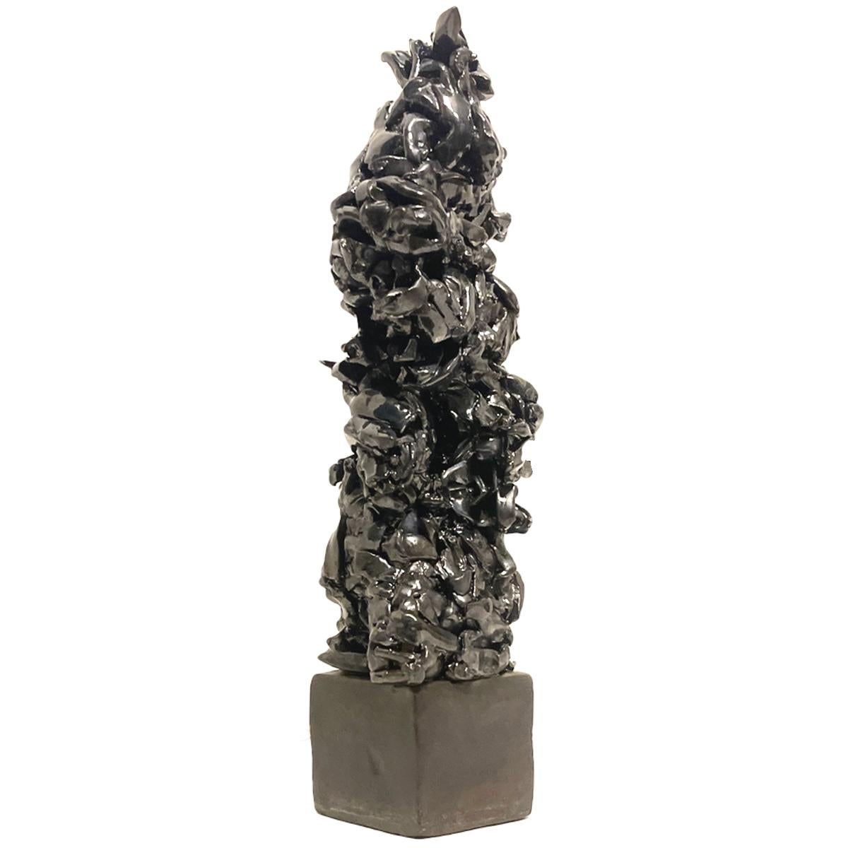 Tall Metallic Palladium Abstract Expressionist Brutalist Totem Sculpture For Sale 4
