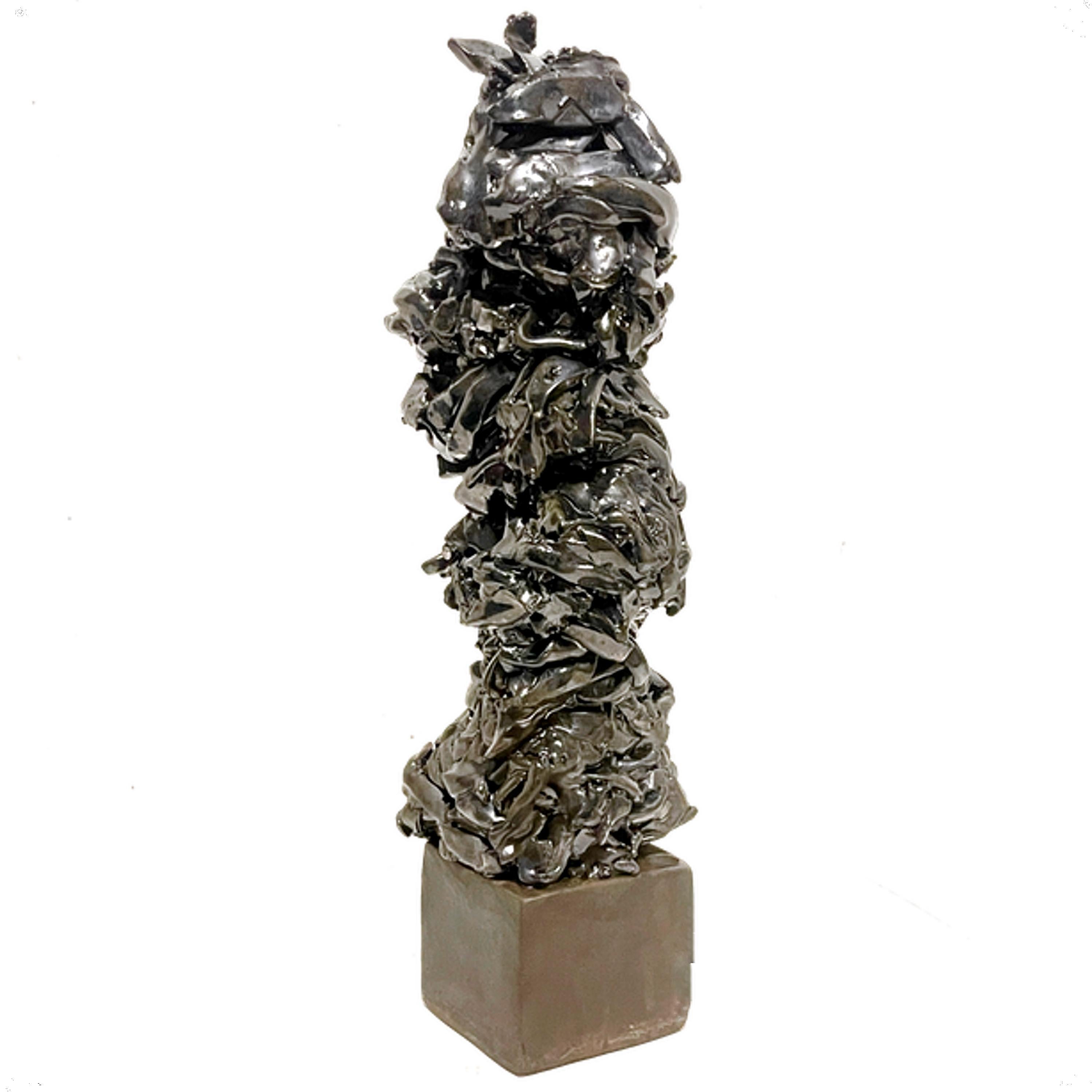 Tall Metallic Palladium Abstract Expressionist Brutalist Totem Sculpture