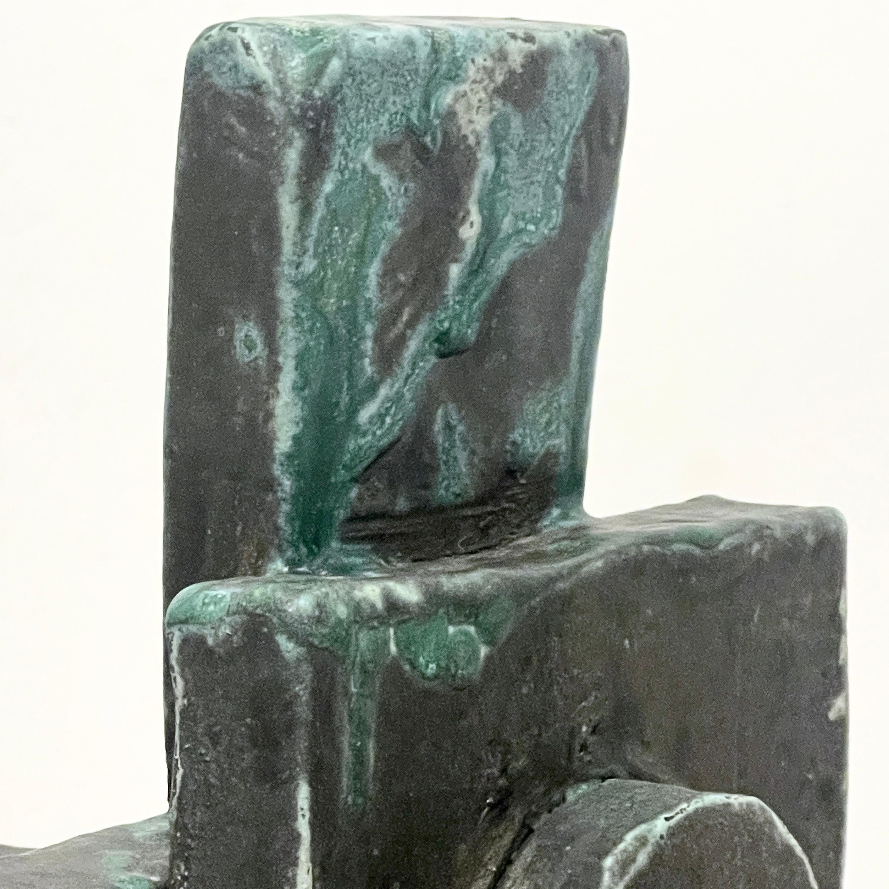 Tall Weathered Bronze Ceramic Abstract Cubist Brutalist Totem Sculpture For Sale 16