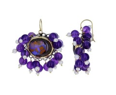Judy Geib Opal, Amethyst, Pearl 18k Gold Sterling Silver Extra Curlycue Earrings