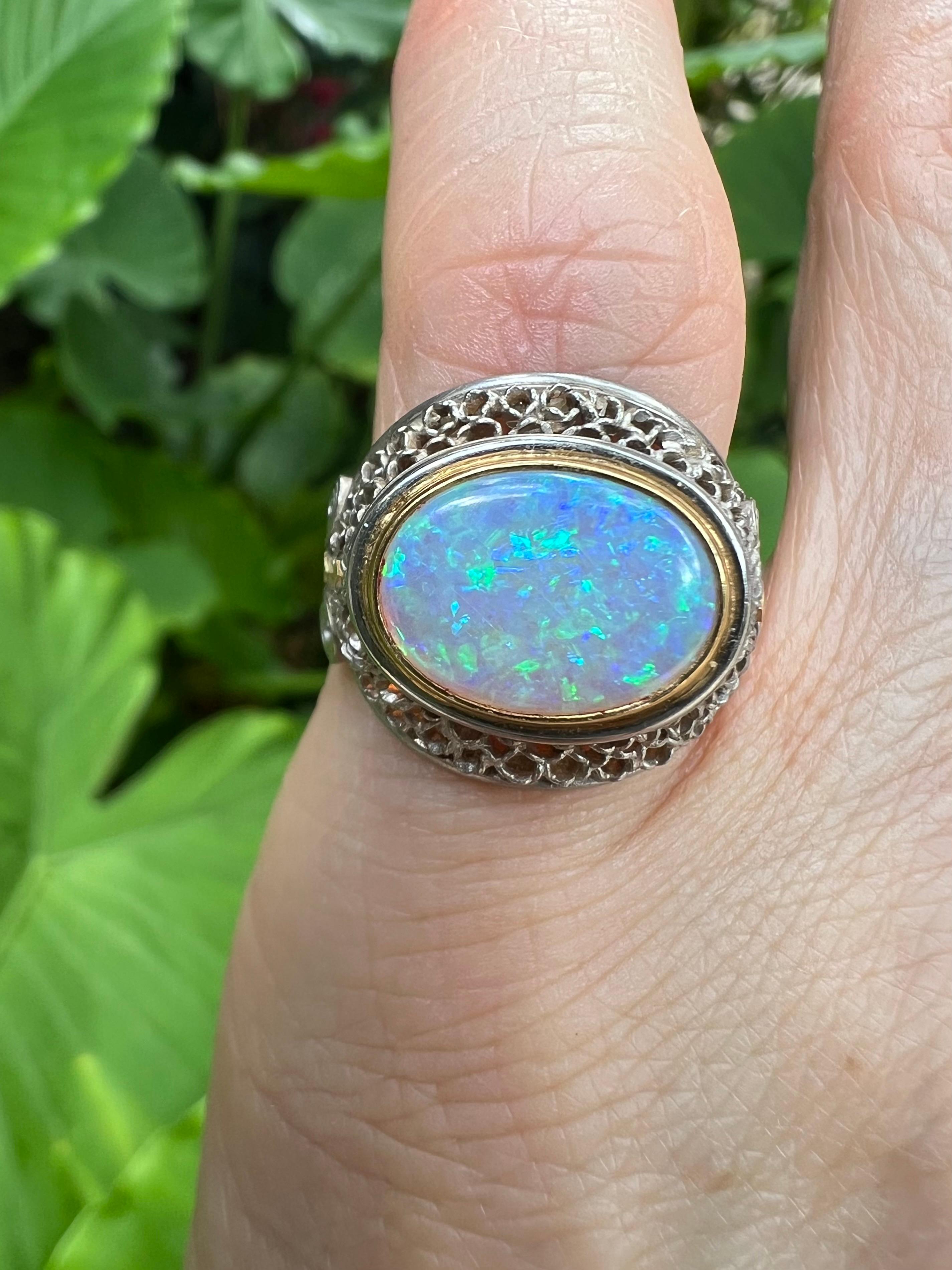 Cabochon Judy Geib Platinum 18k Yellow Gold Opal Ring For Sale
