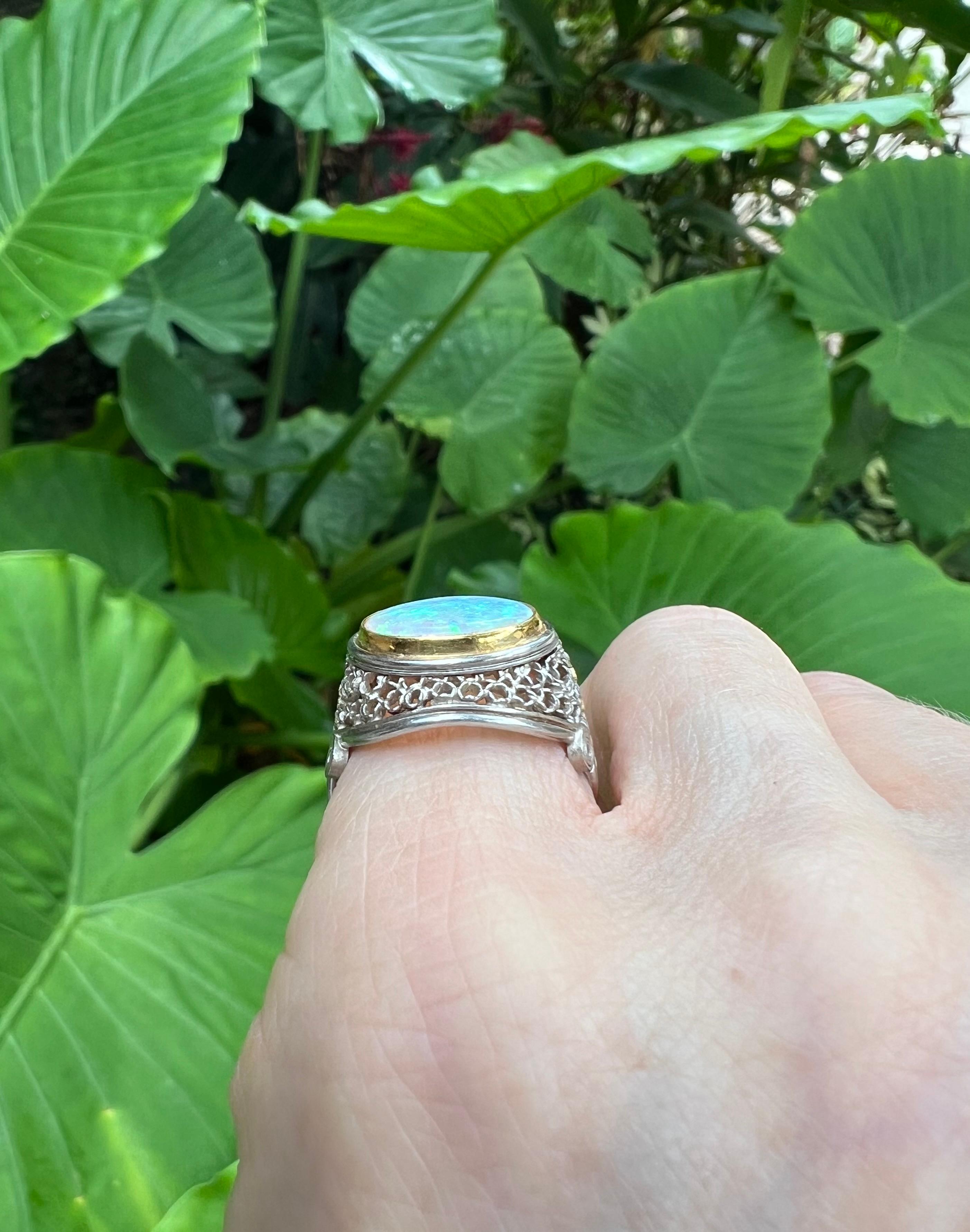 Women's Judy Geib Platinum 18k Yellow Gold Opal Ring For Sale