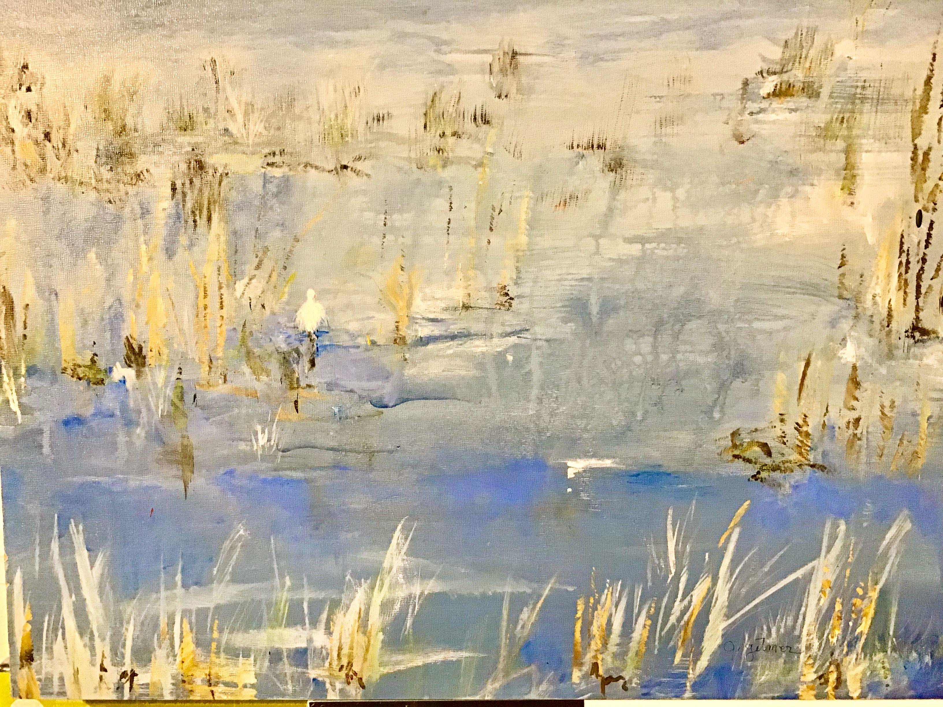 This peaceful ,tranquil and painterly waterscape could be anywhere, but it was inspired by a visit to Myakka State Park in Florida.  Just outside of Sarasota, Florida.  Painted on a cradled wood support, it will fit right into your decor and does