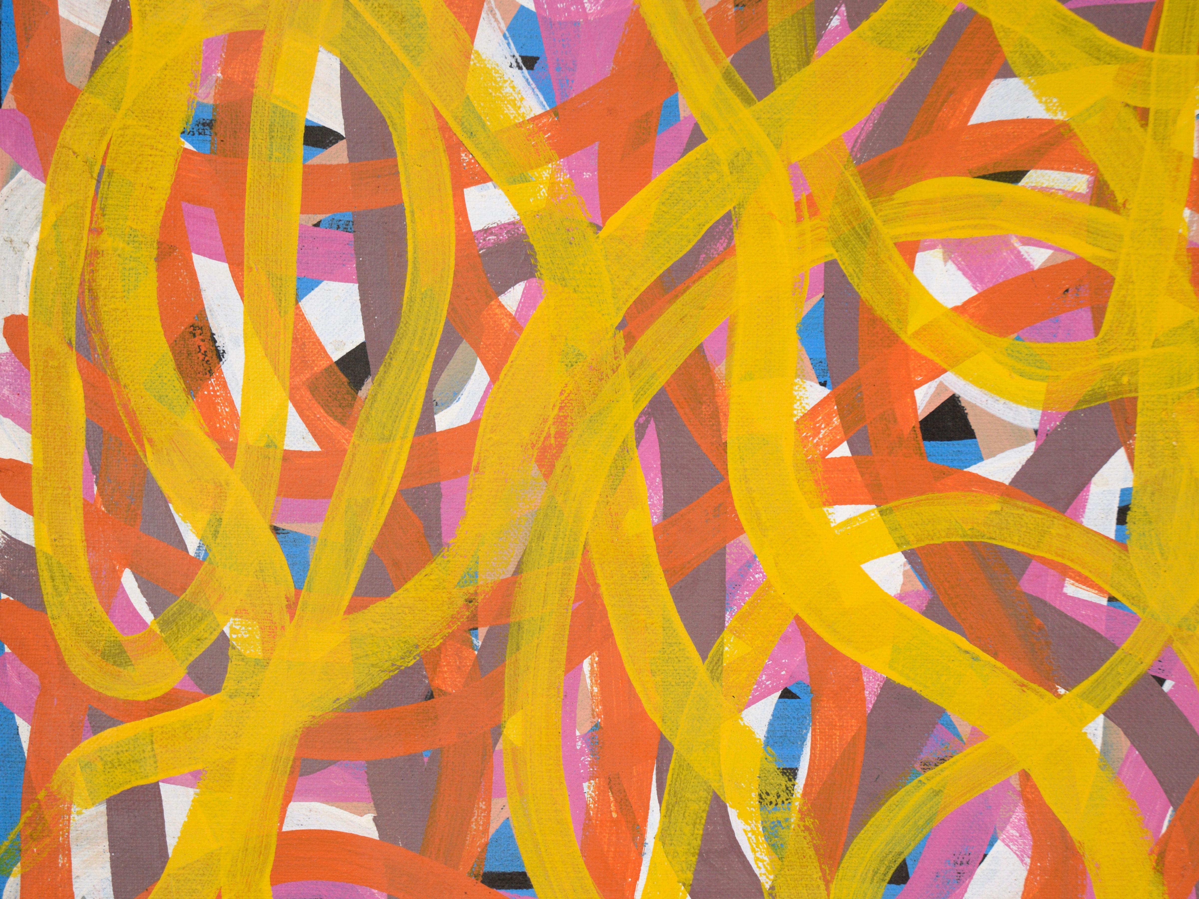Dreaming Wild Yam Dreaming - Abstrait aborigène australien de Judy Kngwarreye (Ngwarai) - Orange Abstract Painting par Judy Greenie Kngwarreye
