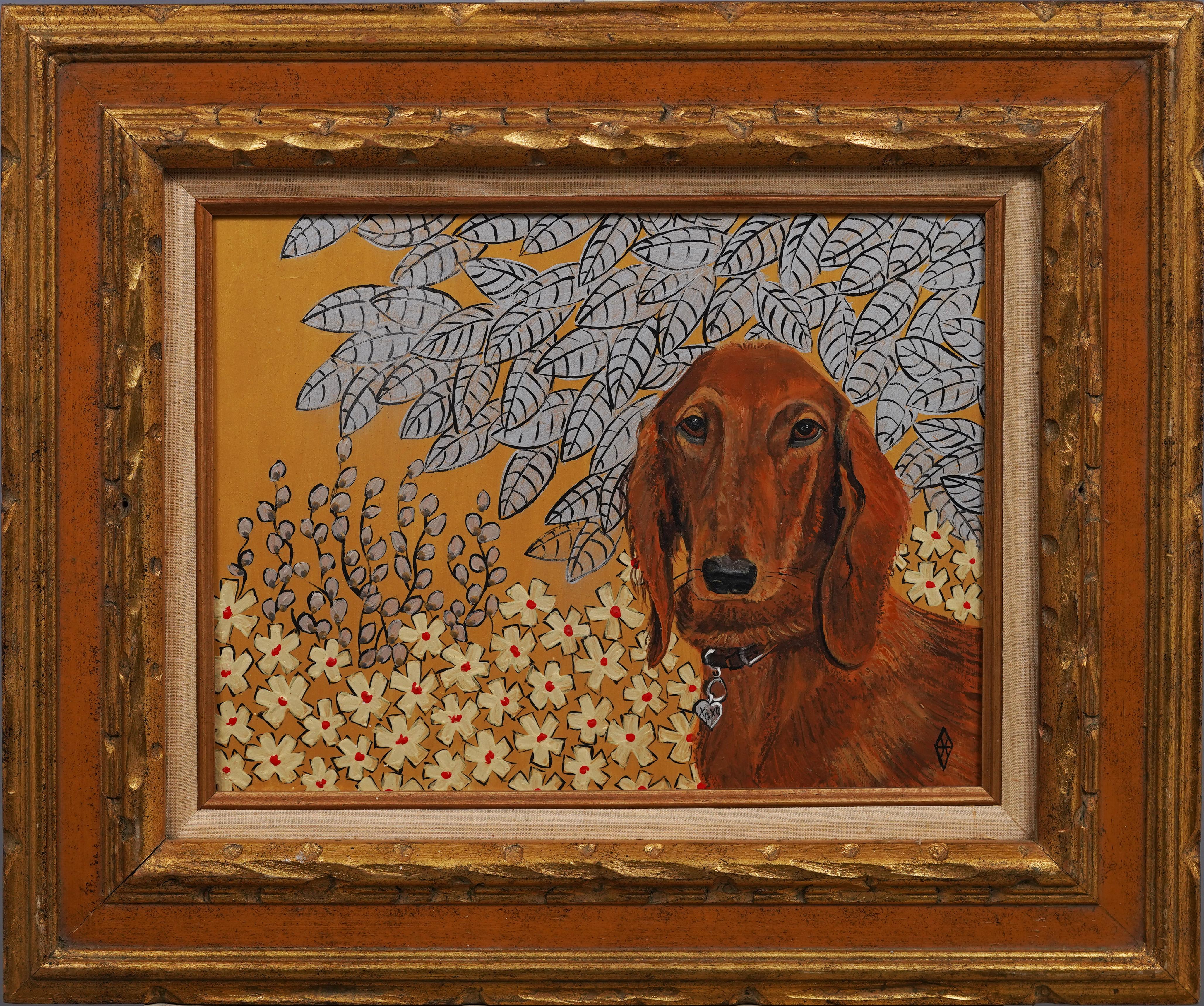 Judy Henn Interior Painting - Framed Vintage American Female Modernist Dachshund Dog Animal Portrait Painting