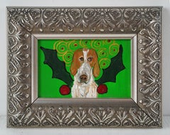 Vintage American Female Modernist Surreal Dog Portrait Framed Oil Painting